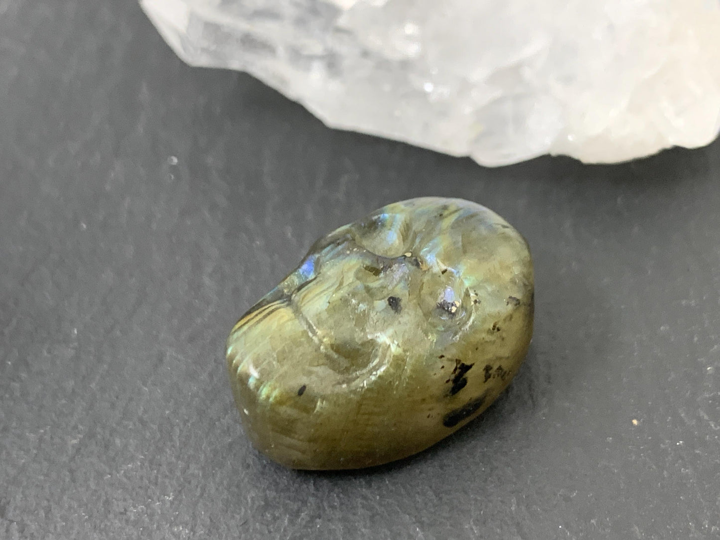 Labradorite Skull Cabochon 14x21mm - Natural Green Stone Flat Back Gemstone