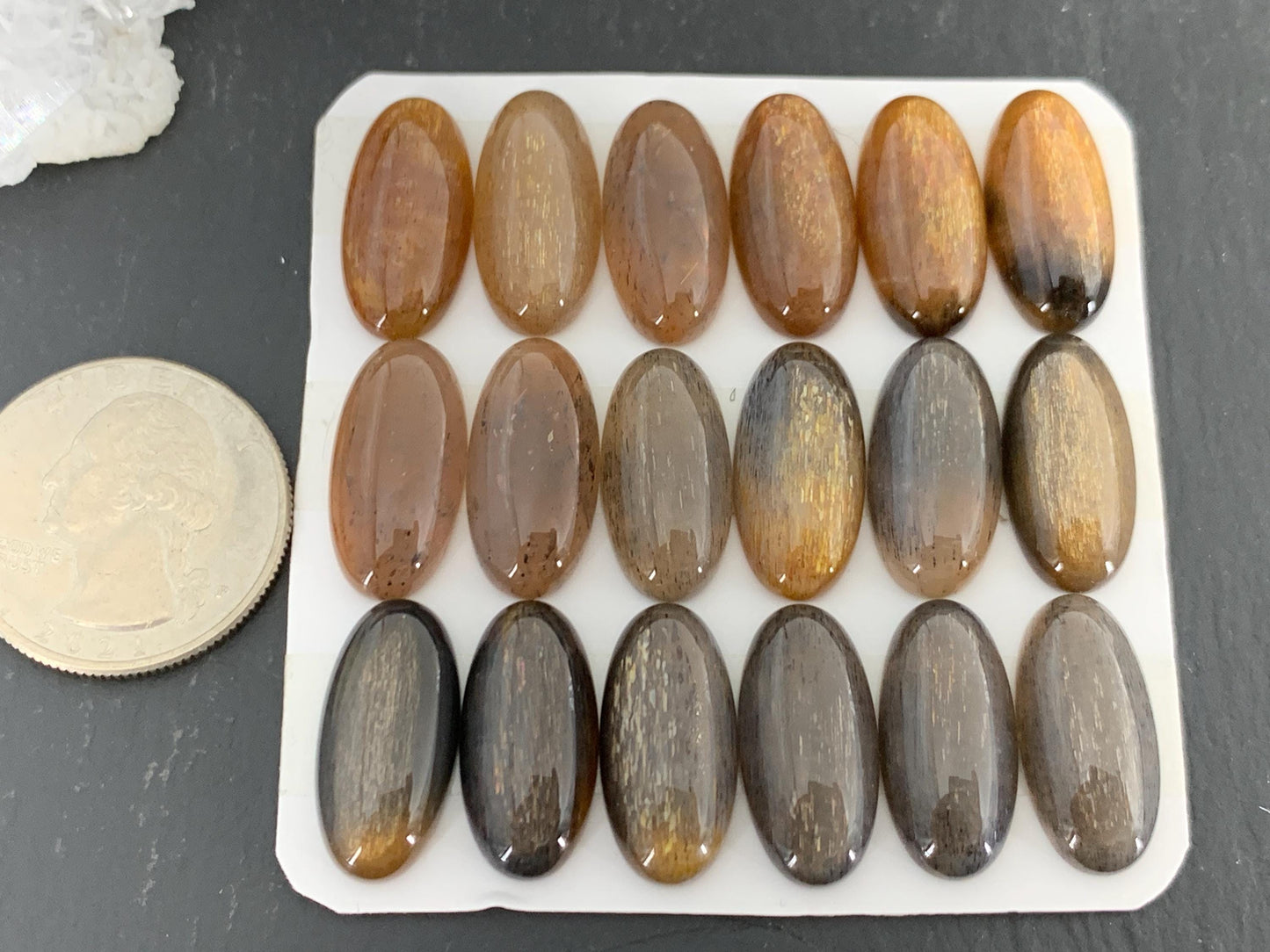 Gold Sunstone oval 10x20mm cabochon - Calibrated cabochons
