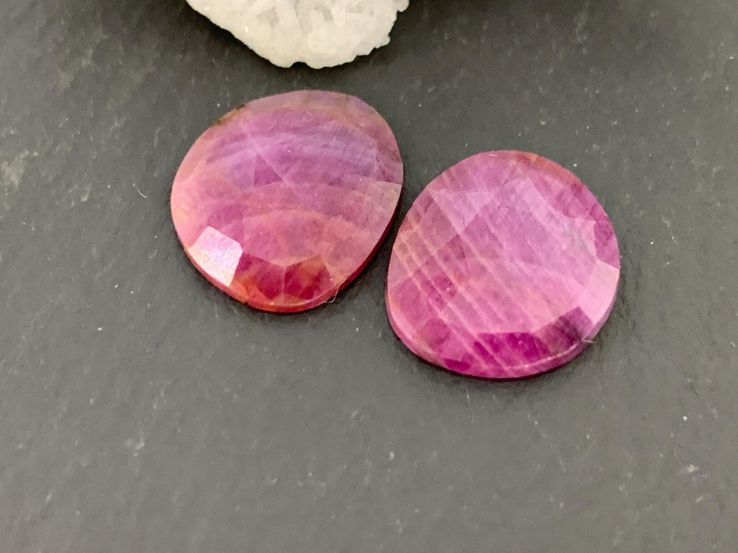 Faceted Ruby pair 12x14x3mm cabochon