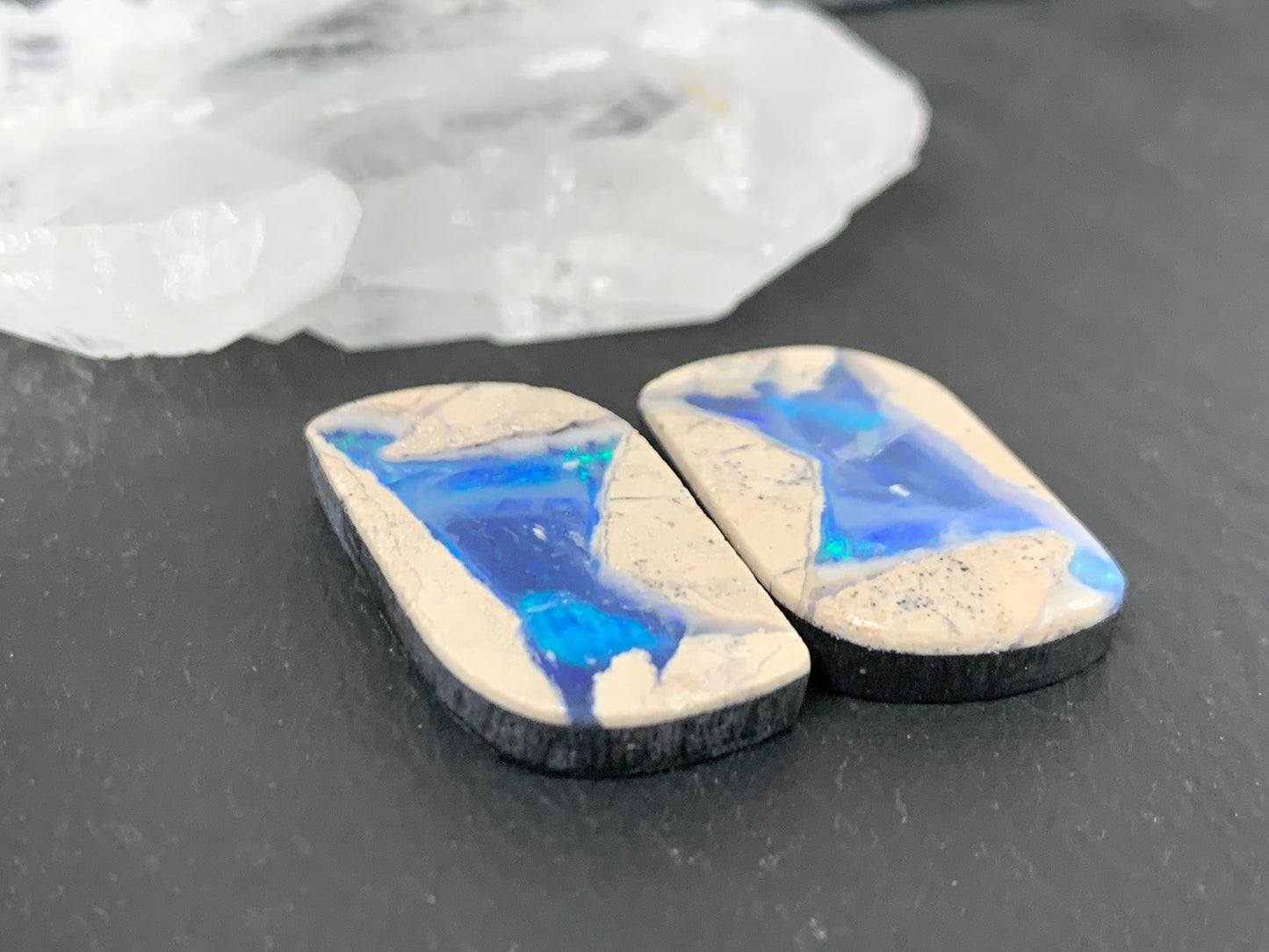 Australian Opal doublet 14x23x4mm pair of cabochons