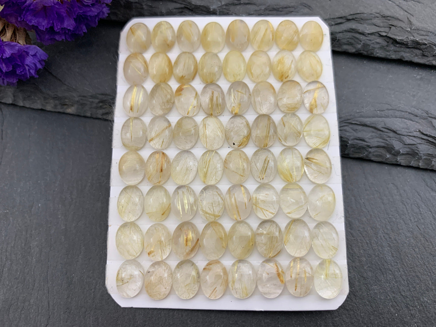 Gold Rutilated Quartz oval 6x8mm cabochon - Calibrated cabochons