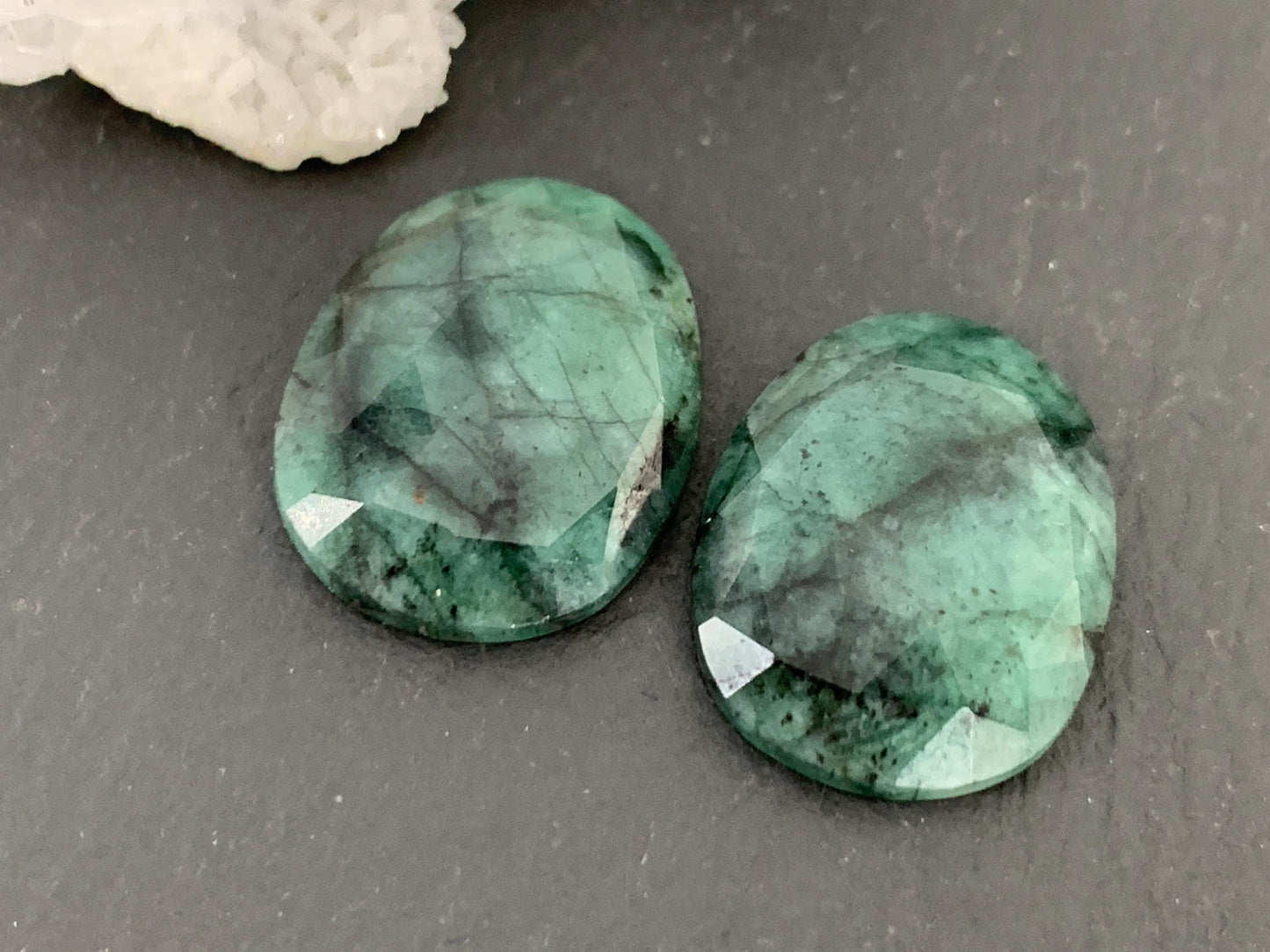 Faceted Emerald Pair 14x17x4mm cabochon