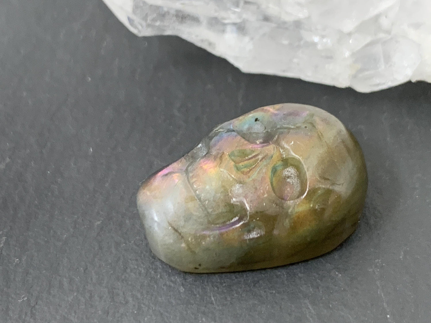 Labradorite Skull Cabochon – Natural Gemstone Flat Back Carving 15x21mm