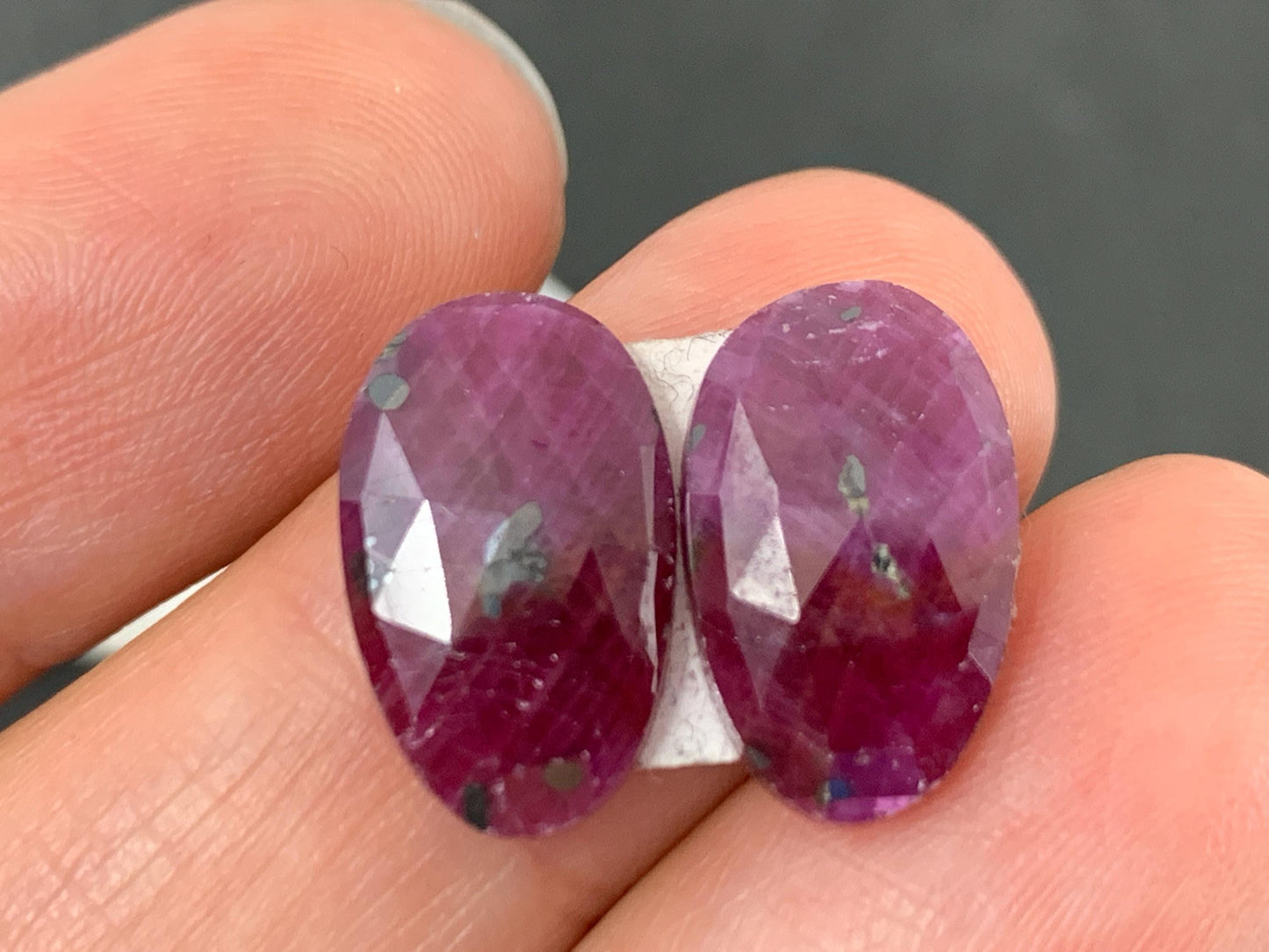 Faceted Ruby pair 9x15x3.5mm cabochon