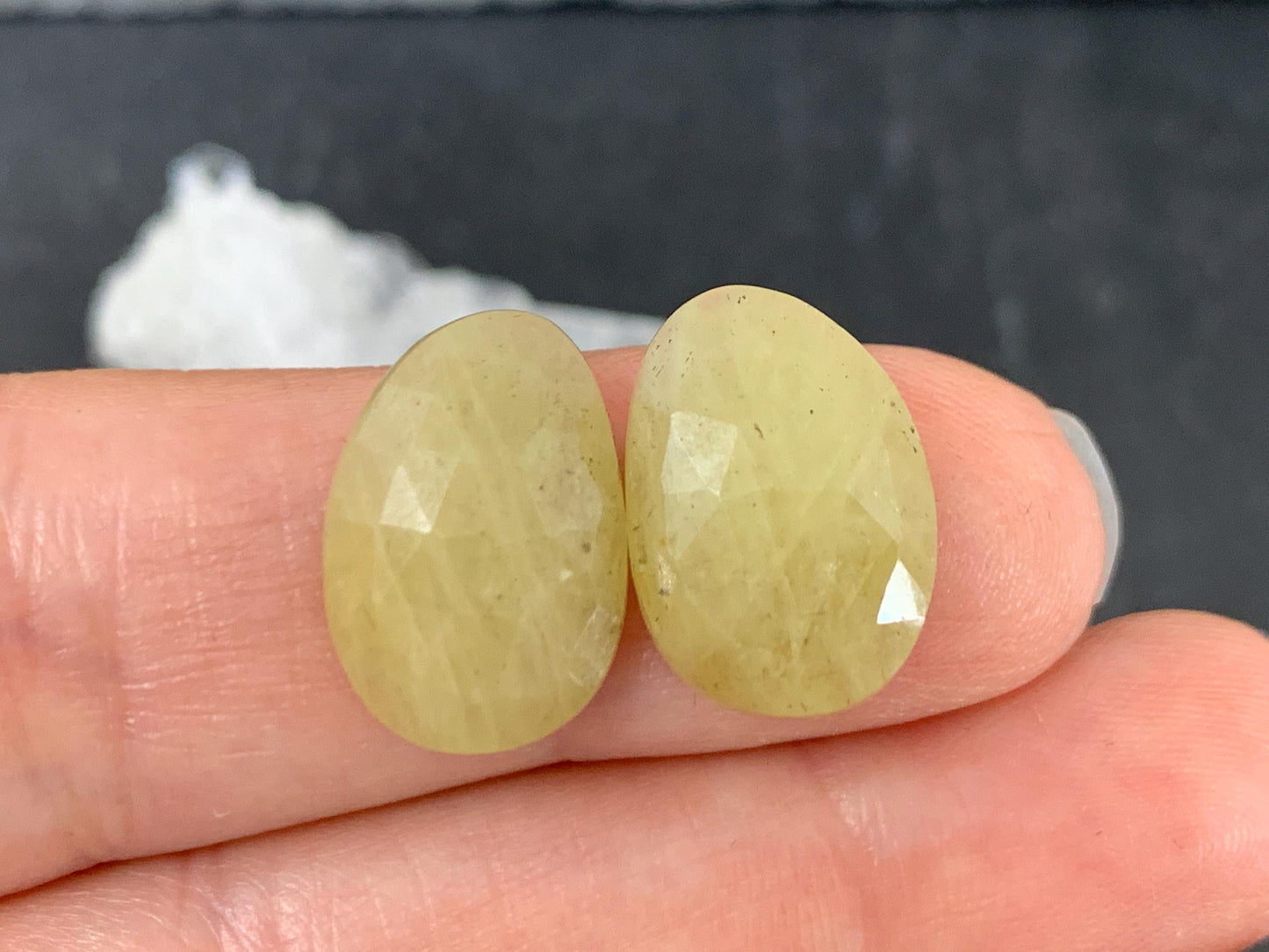 Faceted Yellow Sapphire pair 11x16x4mm cabochon