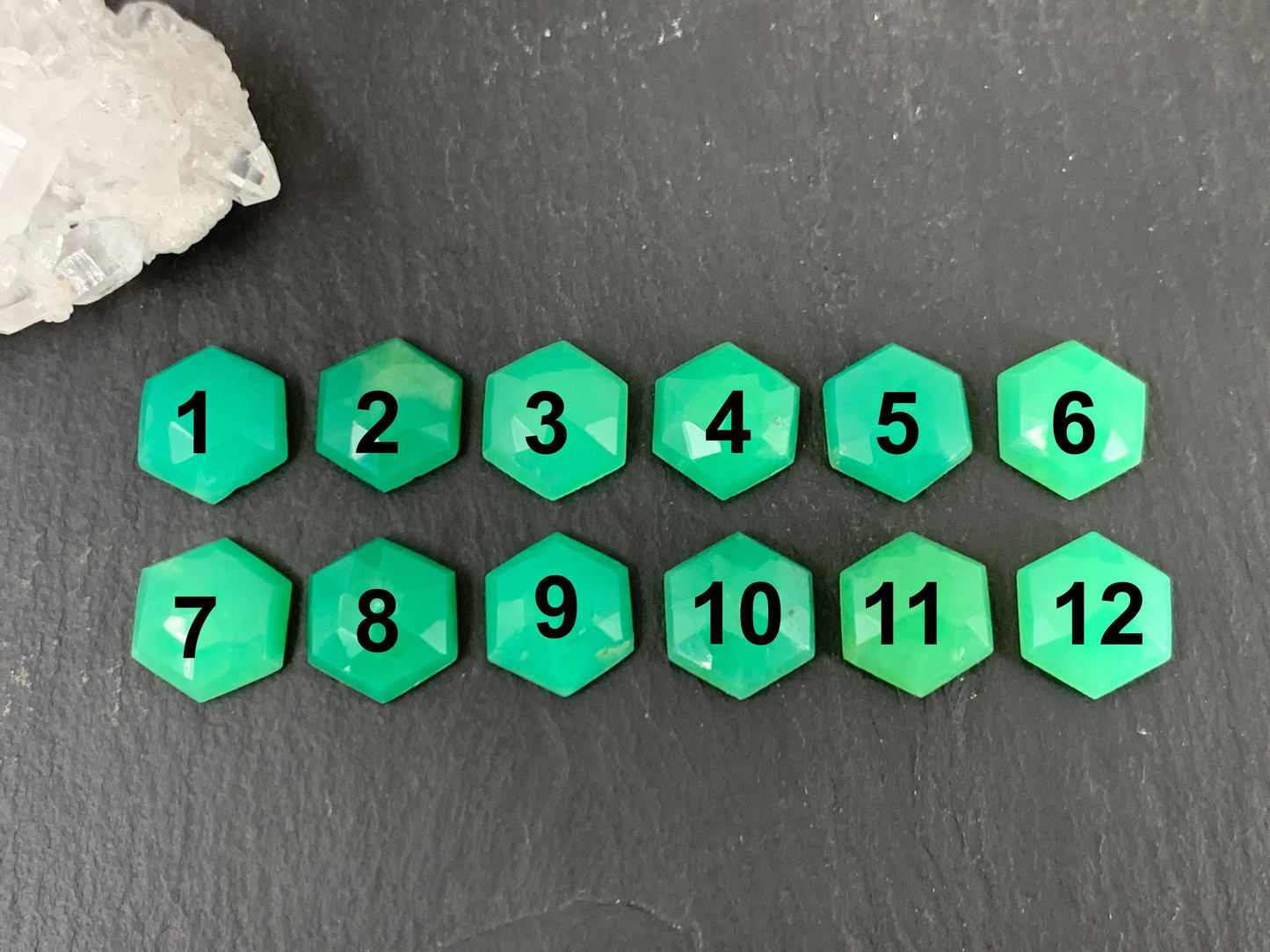 Faceted Chrysoprase Cabochon - 10mm Hexagonal Faceted Green Jewel for Jewelry Making
