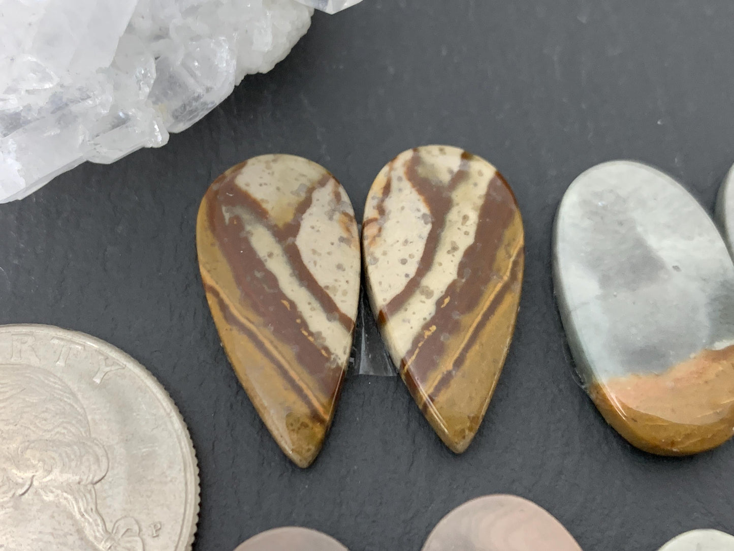 Polychrome Jasper cabochon pair