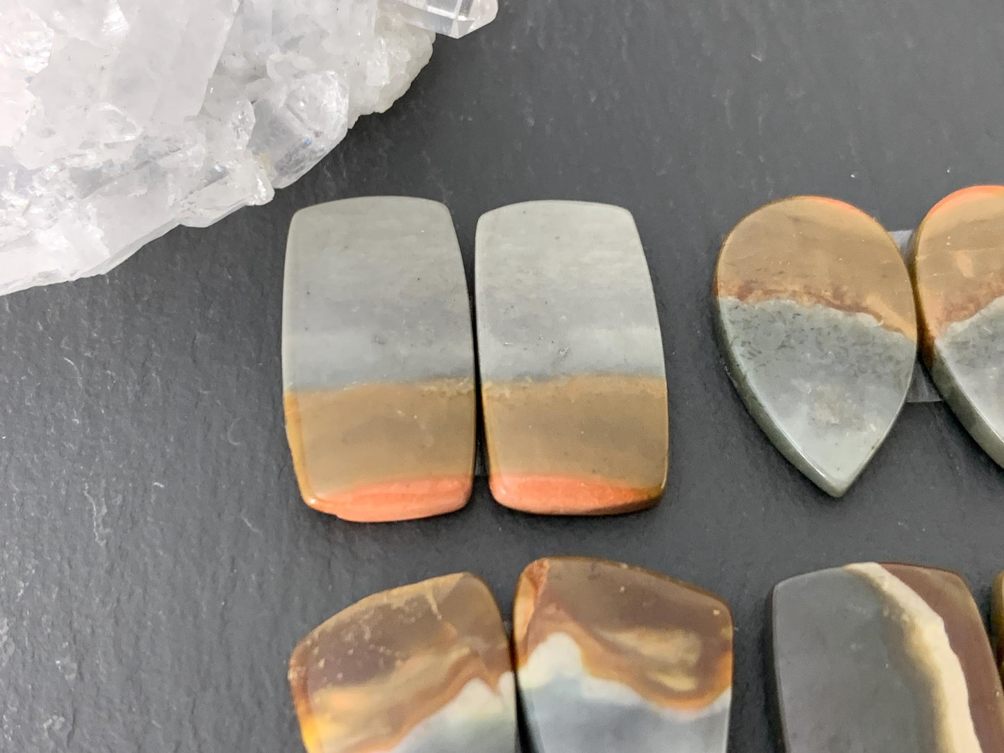Polychrome Jasper cabochon pair