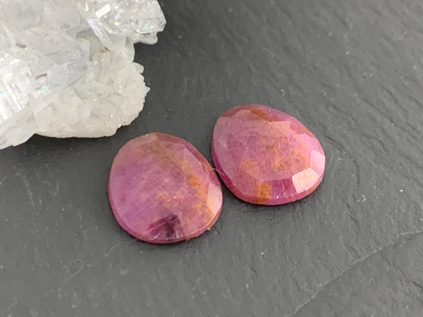 Faceted Ruby pair 10x12x3mm cabochon