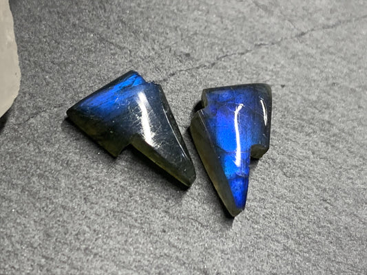 Labradorite lightning bolt pair 9x13mm cabochon