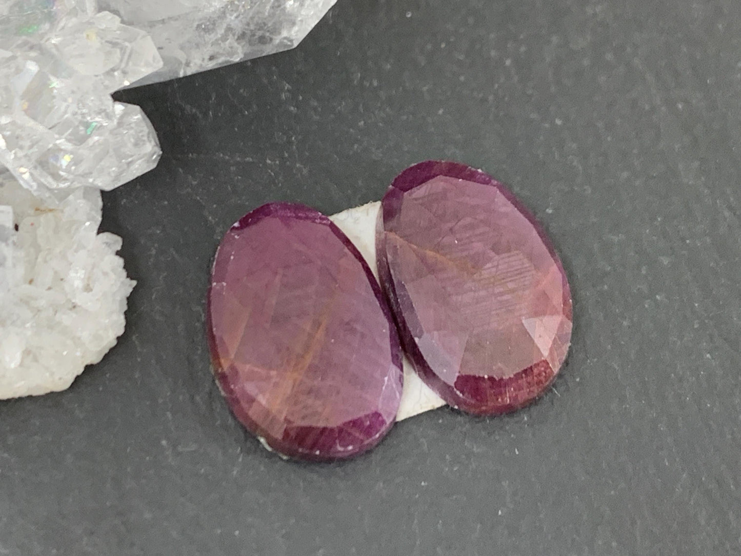 Faceted Ruby pair 8x14x3mm cabochon