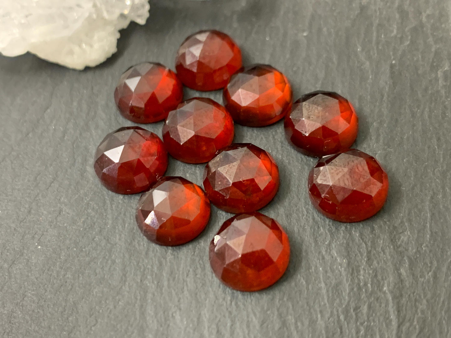 Faceted Hessonite Garnet round 10mm cabochon