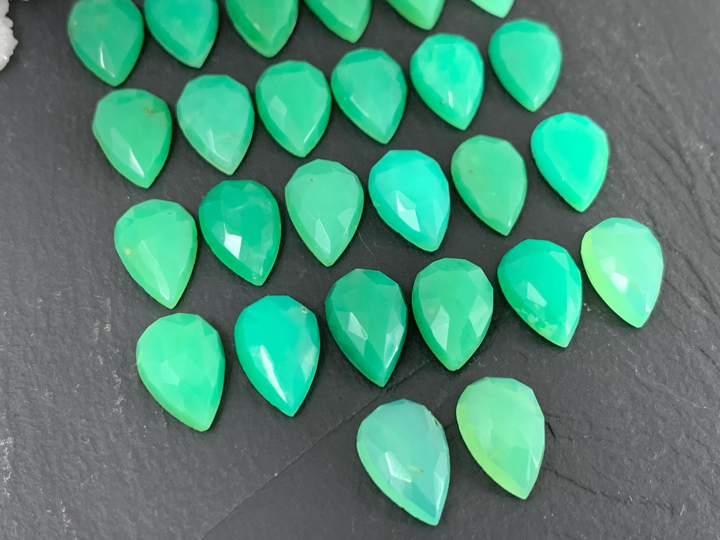 Faceted Chrysoprase pear 8x12mm cabochon