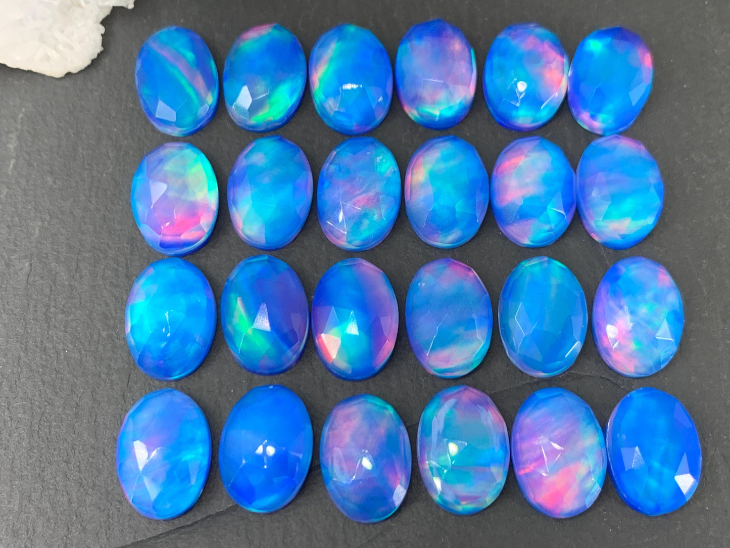 Faceted Aurora Opal oval 10x14mm cabochons - Doublet cabochons