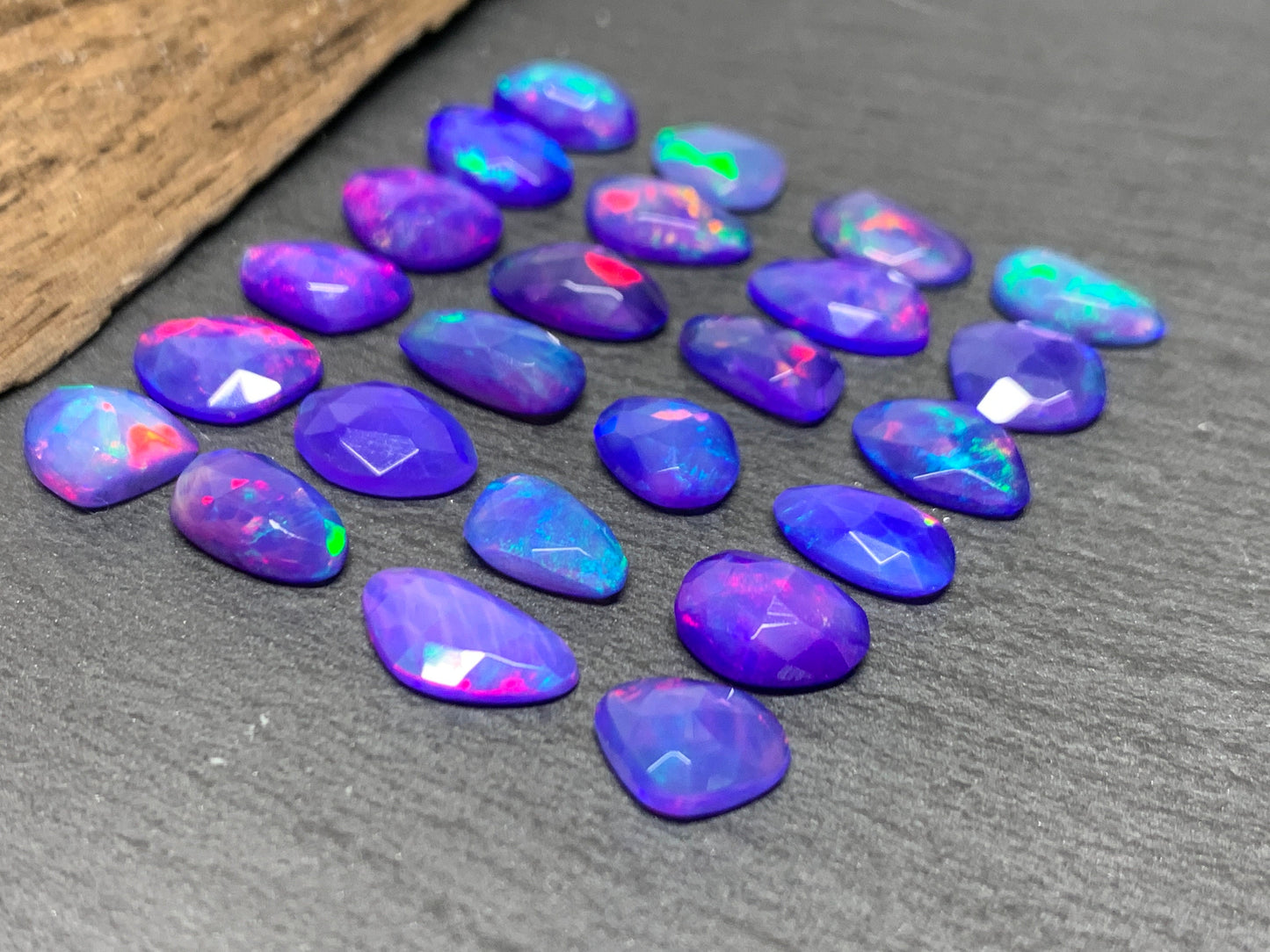 Faceted Purple Ethiopian Opal 7-10mm long cabochon