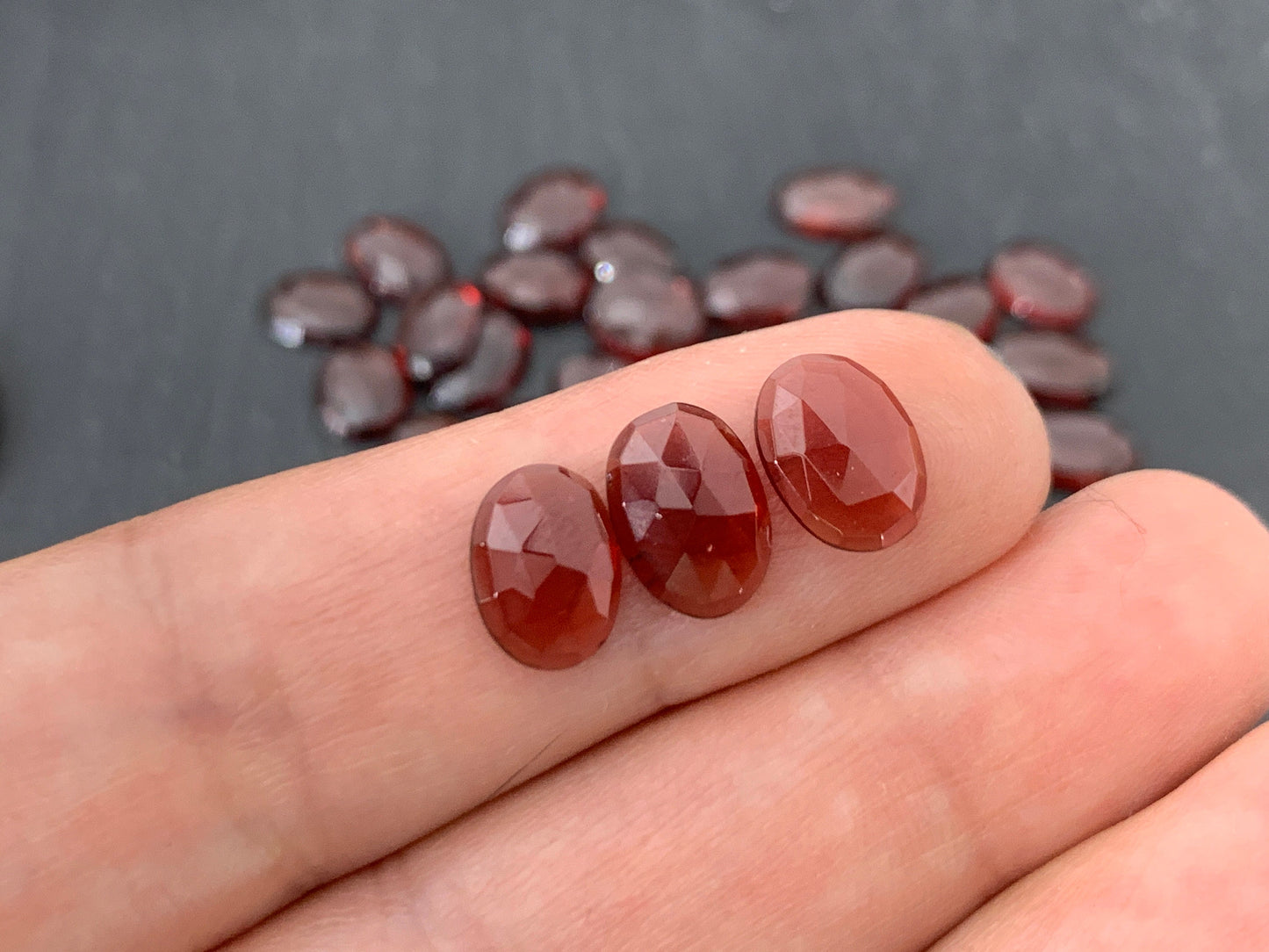 Faceted Mozambique Garnet 8-9.5mm long oval Cabochon