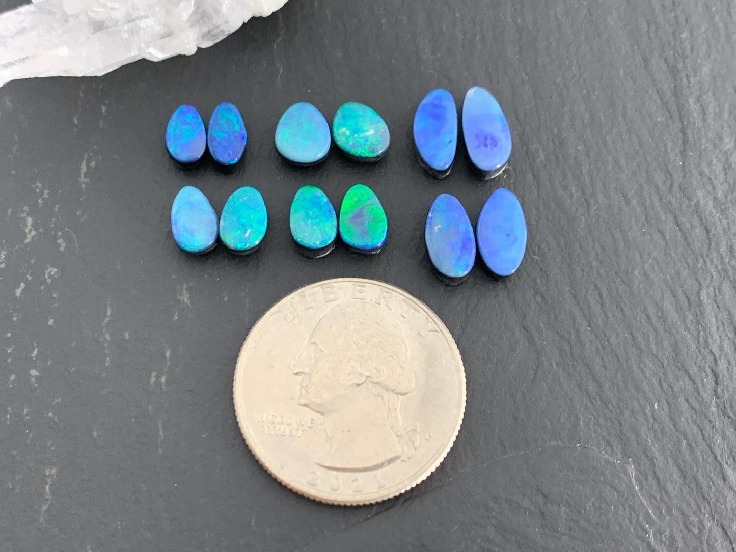 Australian Opal doublet 7-10mm long cabochon/ Select your pair