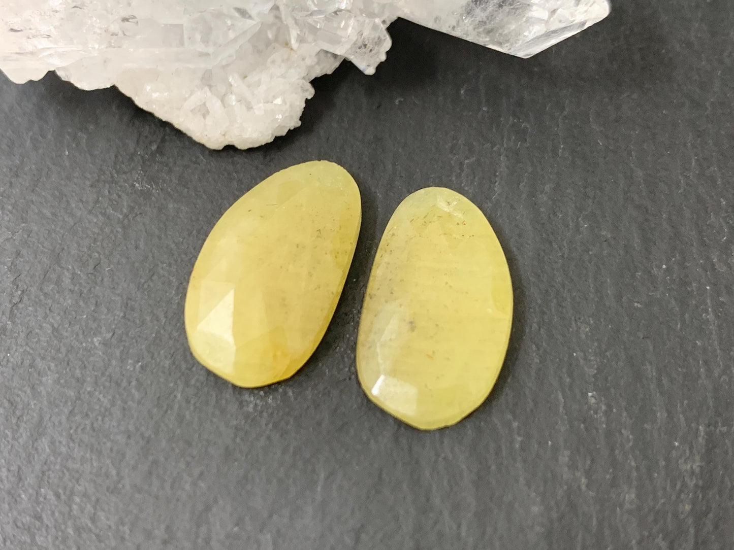 Faceted Yellow Sapphire pair 9x17x3mm cabochon