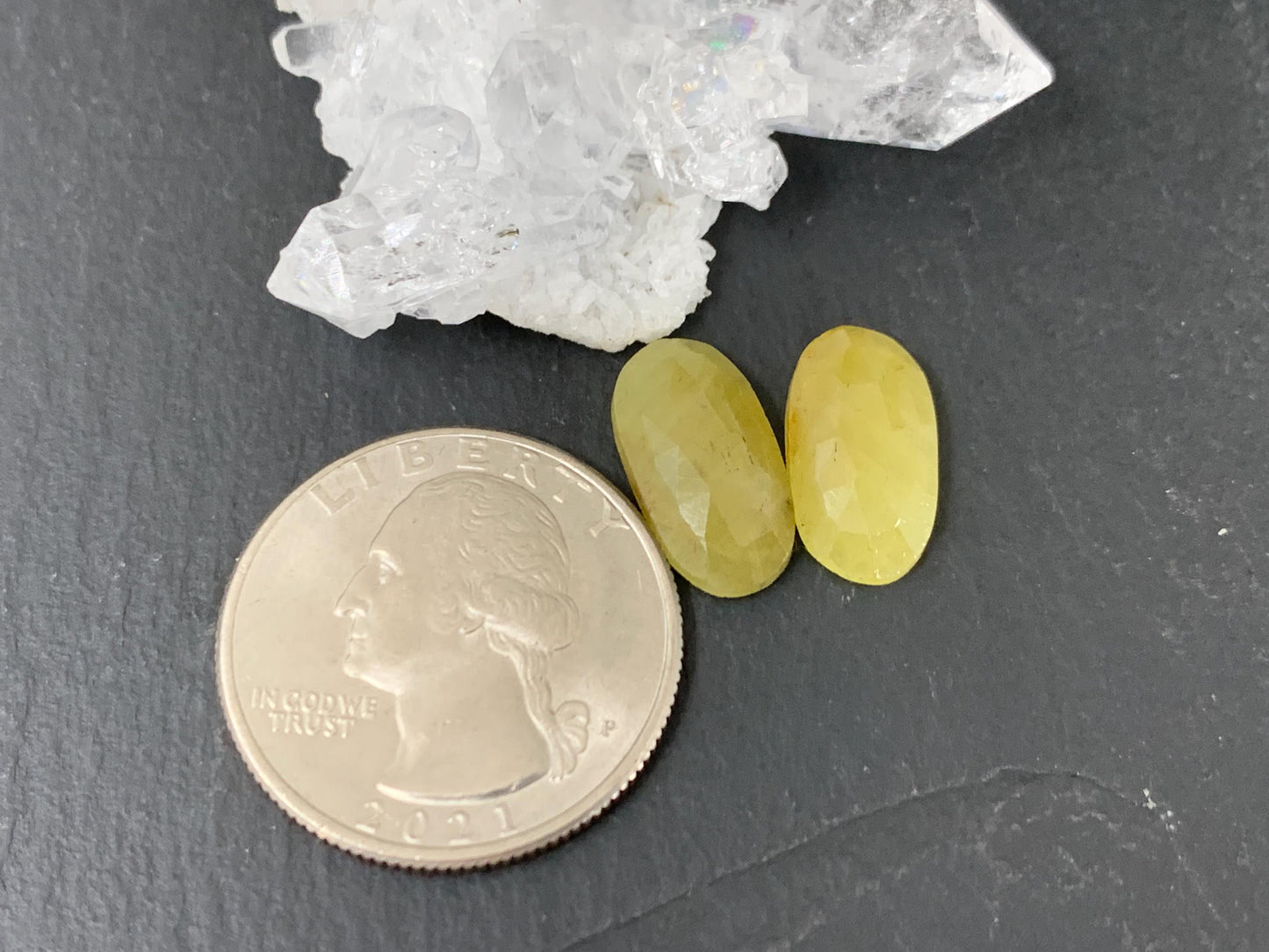 Faceted Yellow Sapphire pair 8x15x4mm cabochon
