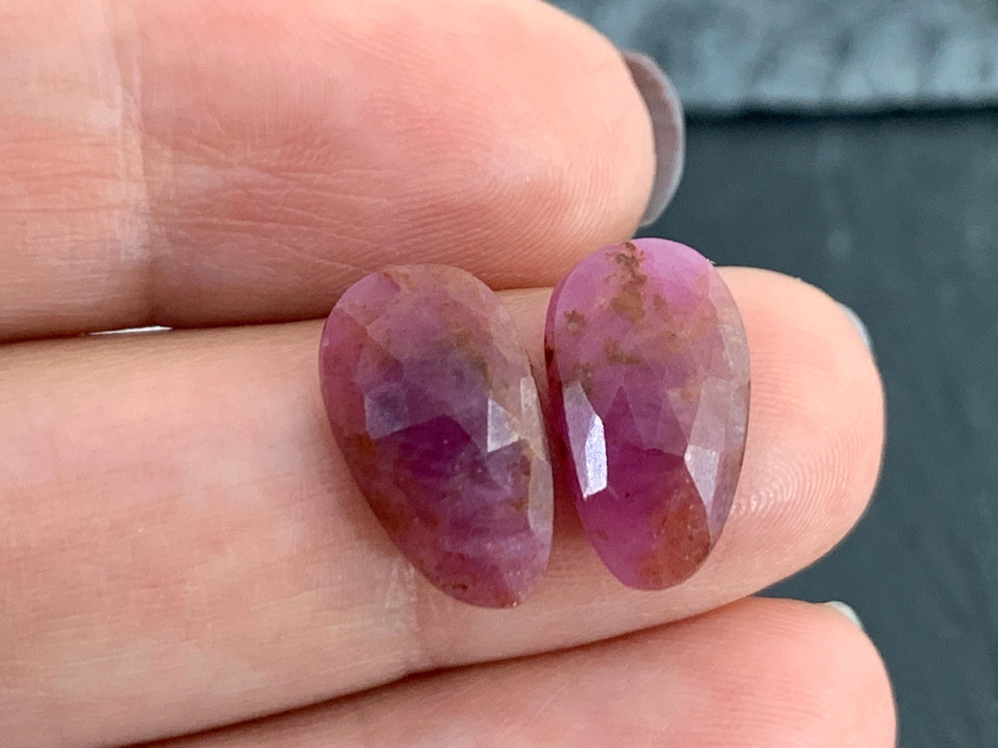 Faceted Ruby pair 8x14x3mm cabochon