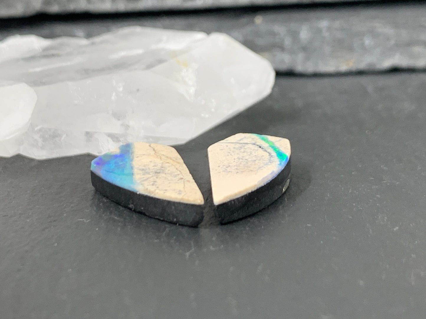 Australian Opal doublet 8x21x3mm pair of cabochons