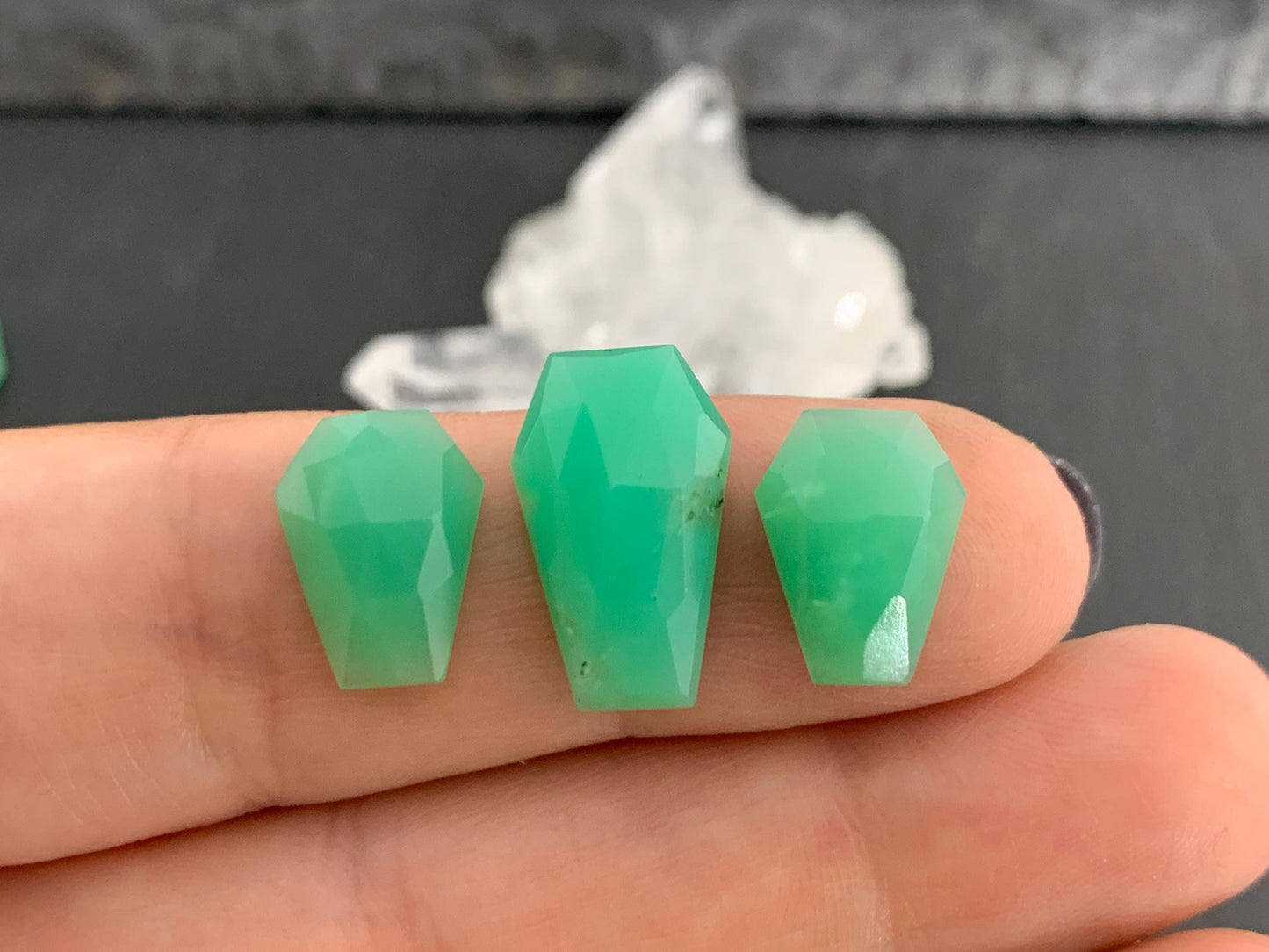 Faceted Chrysoprase Coffin 9x12mm, 10x16mm cabochon