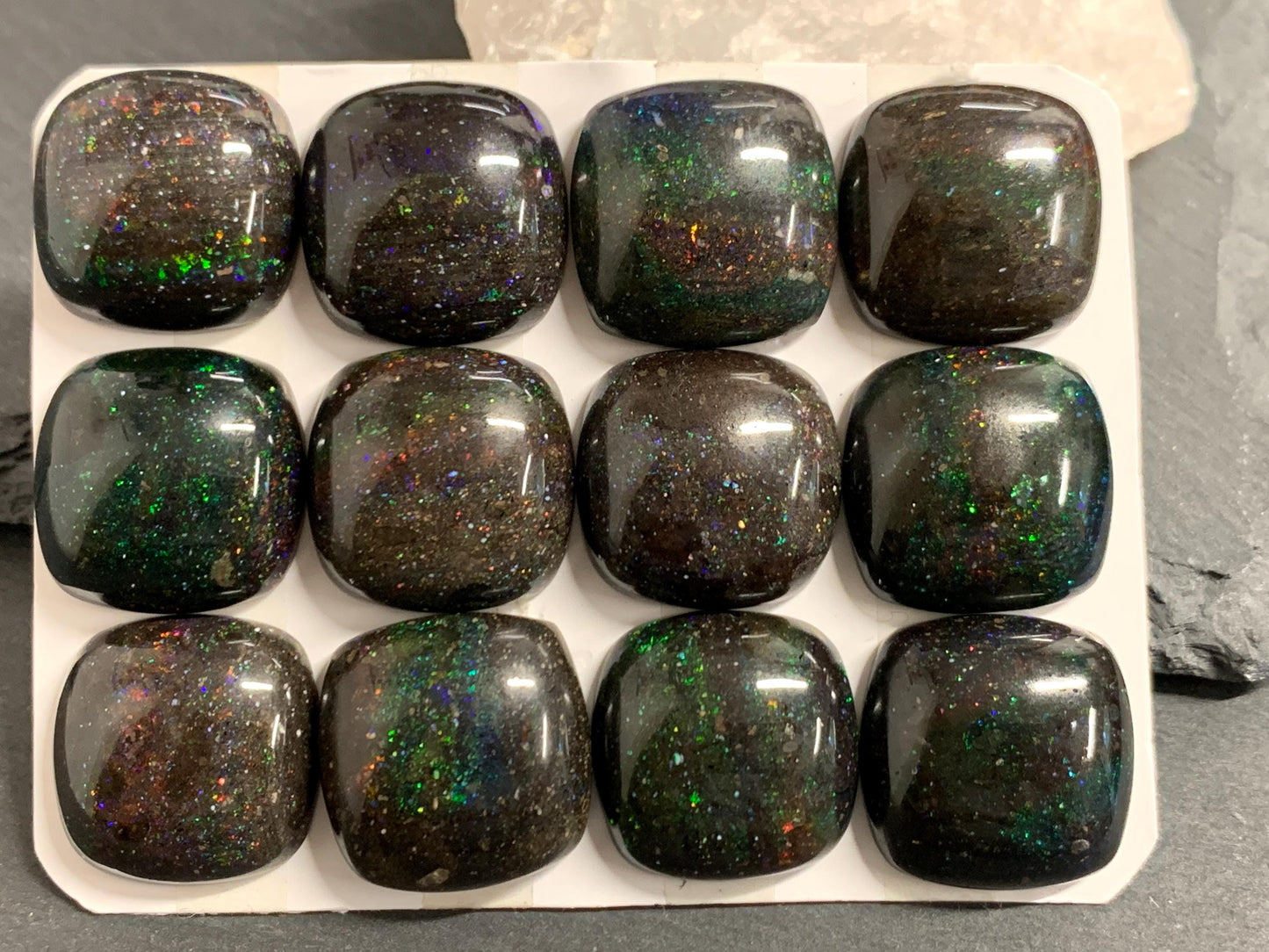 Black Andamooka Opal square 20mm cabochon - Matrix Australian Opal