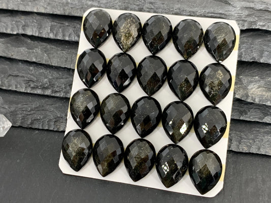 Faceted Gold Obsidian pear 12x16mm cabochon