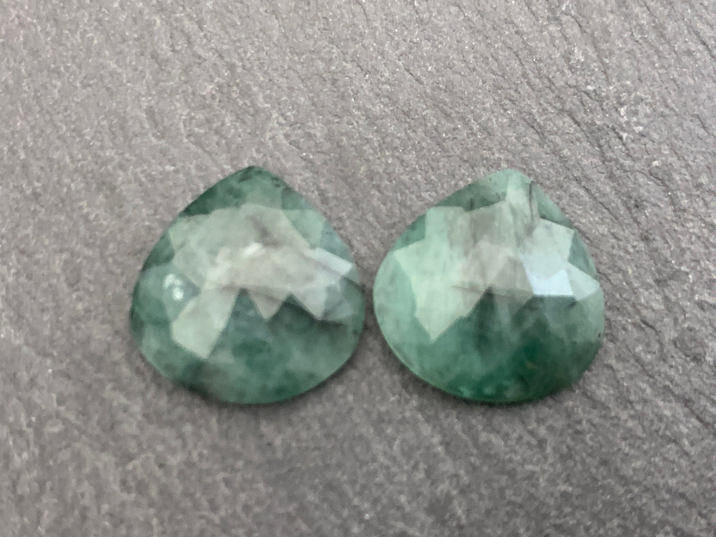 Faceted Emerald pair 13-18mm long cabochon
