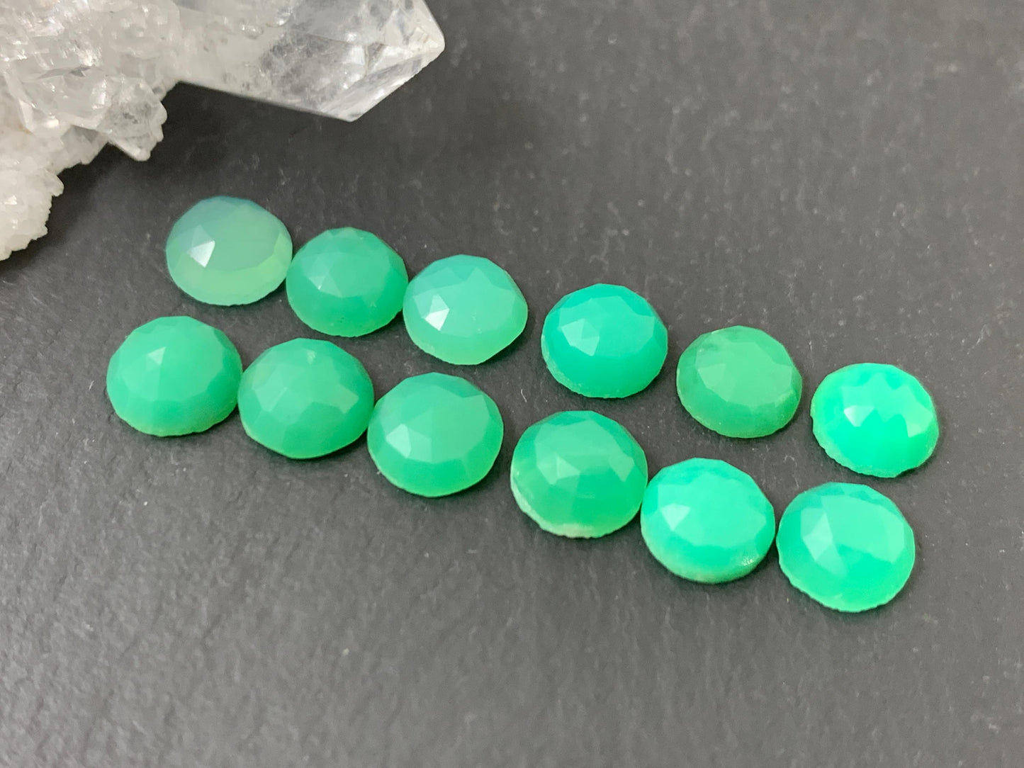 Faceted Chrysoprase round 6mm cabochon