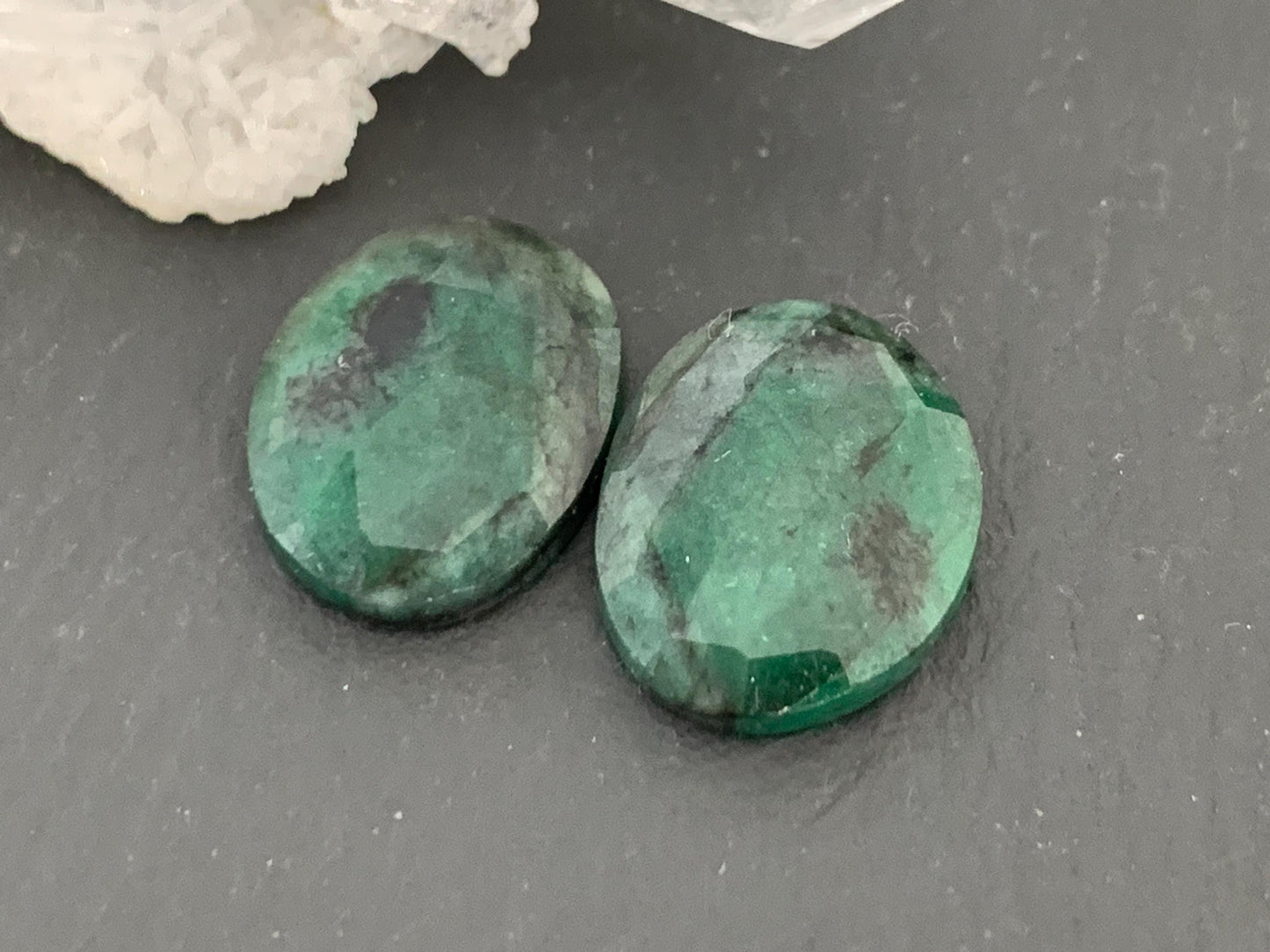 Faceted Emerald Pair 12x15x3mm cabochon