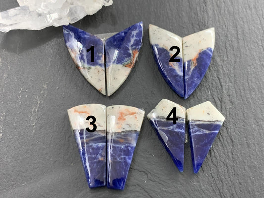 Natural Sodalite pair 26-31mm long cabochon