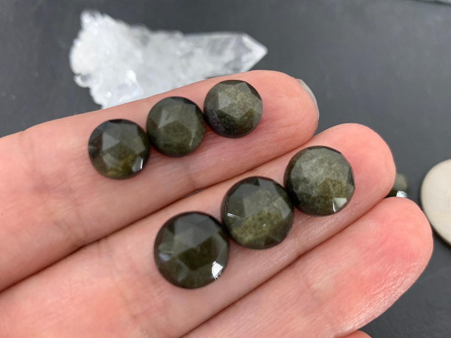 Faceted Gold Obsidian round 8 & ,10mm cabochon - Calibrated cabochons