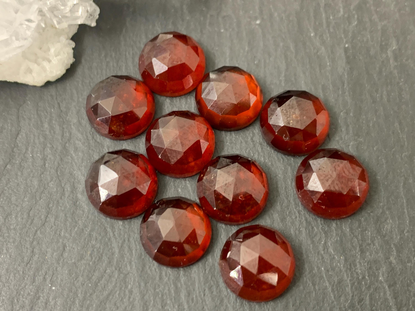 Faceted Hessonite Garnet round 10mm cabochon