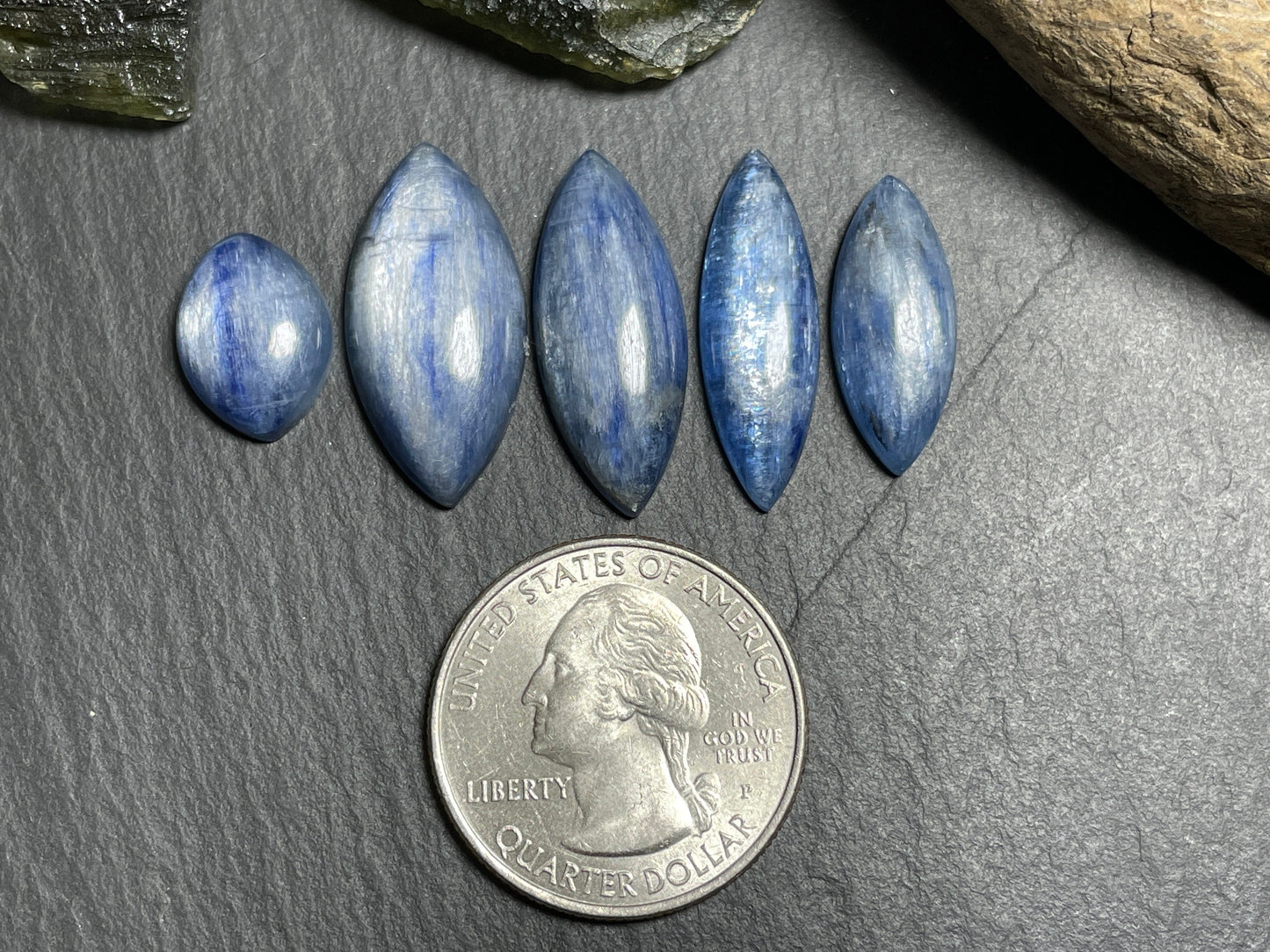 Kyanite Marquise 14-25mm long cabochons - Calibrated cabochons