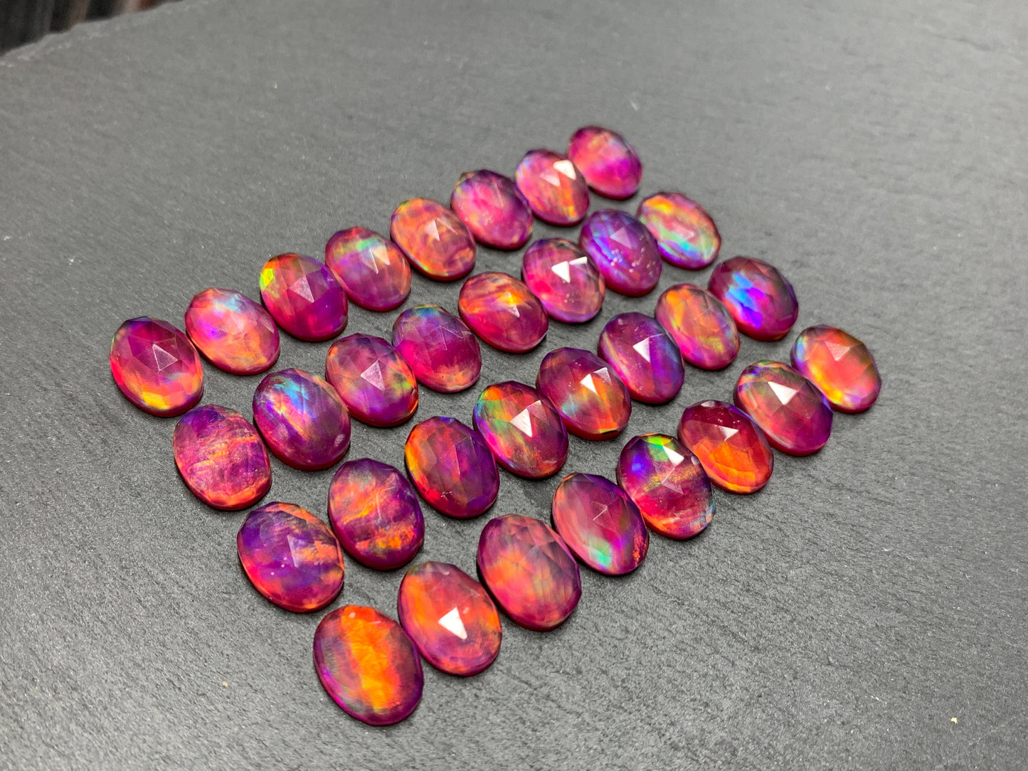 Faceted Aurora Opal oval 10x14mm cabochons - Doublet cabochons