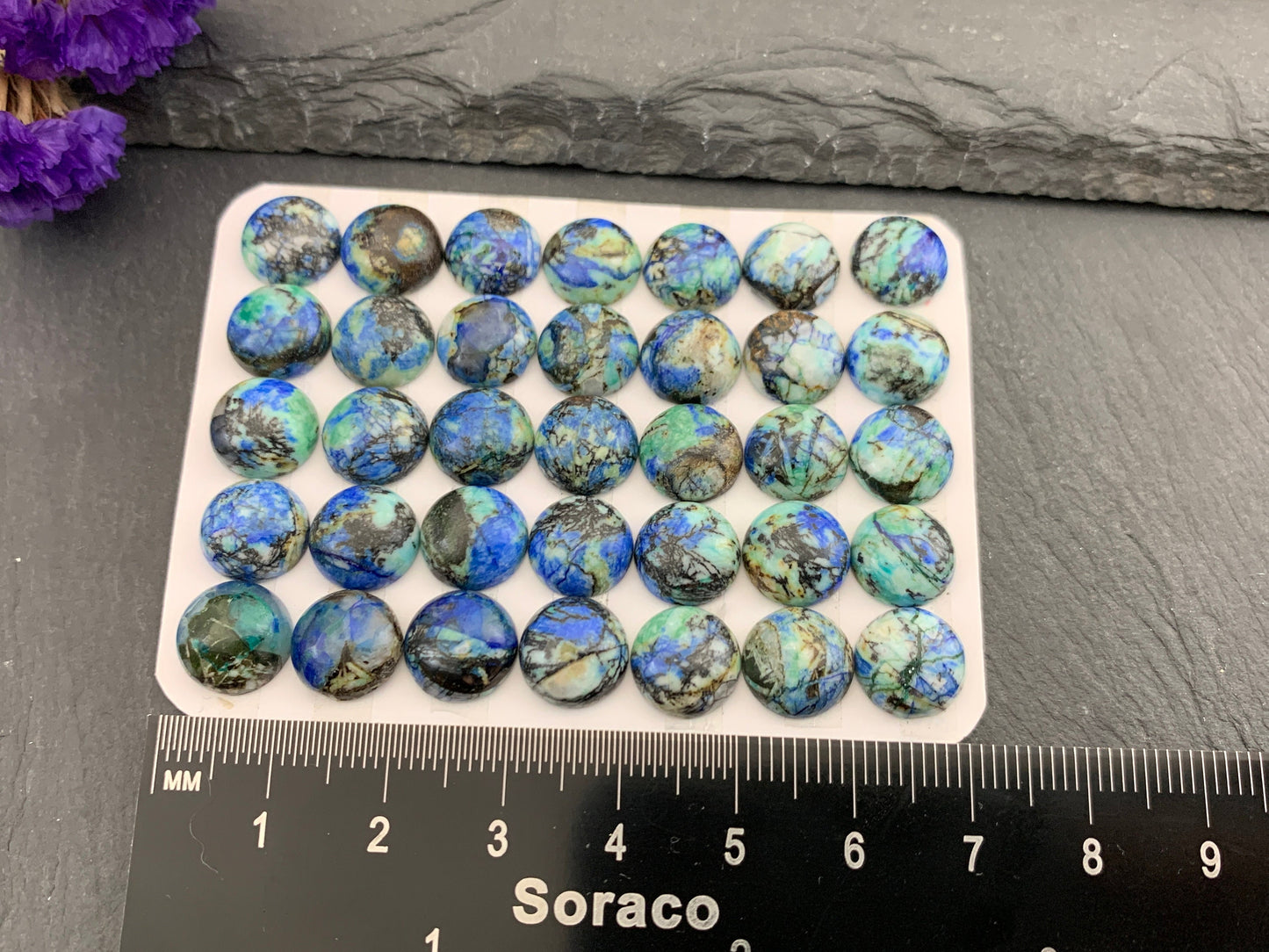 Azurite round 10mm cabochon - Calibrated cabochons