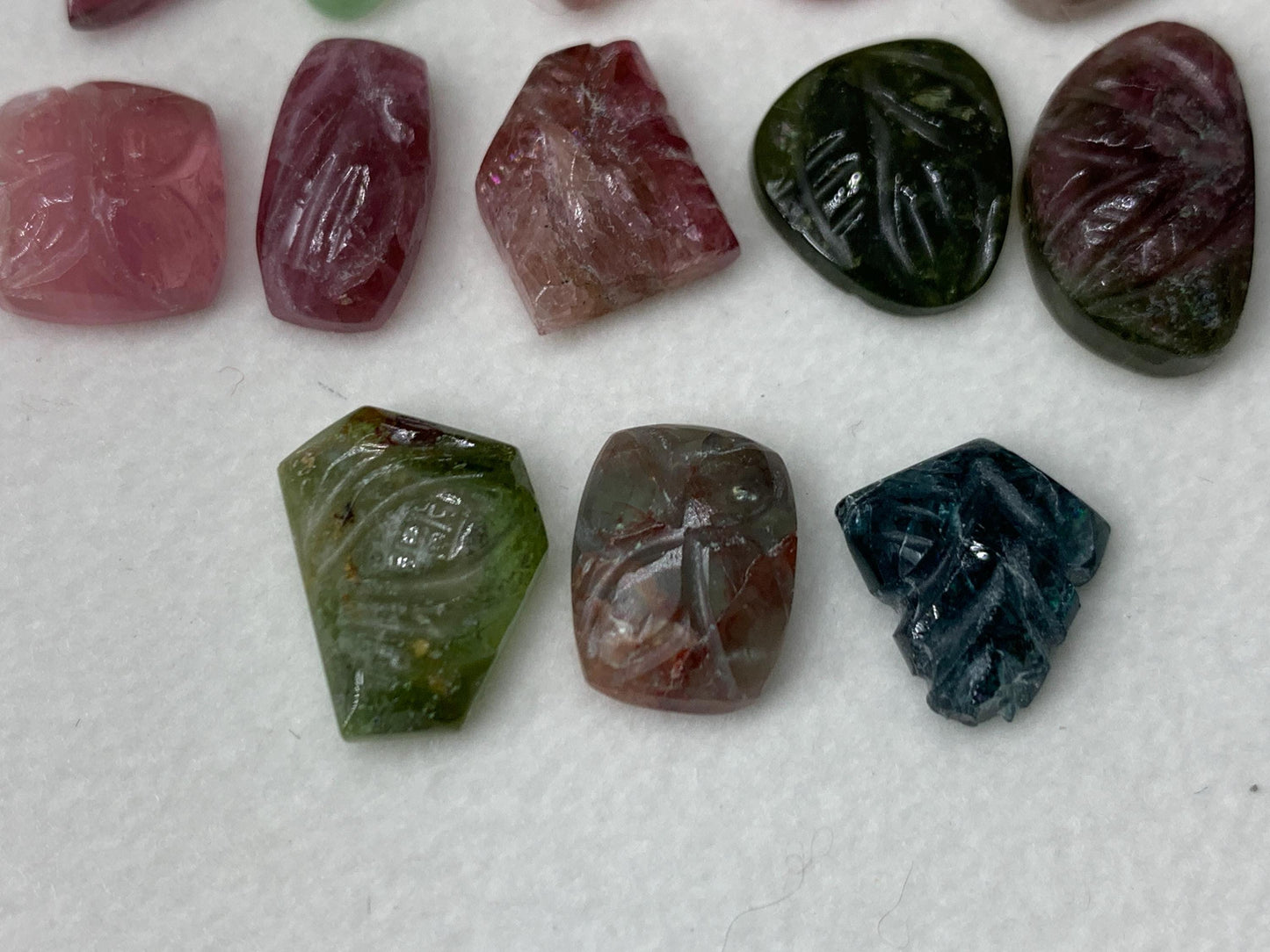 Discounted damaged carved Watermelon Tourmaline 9-15mm long cabochon