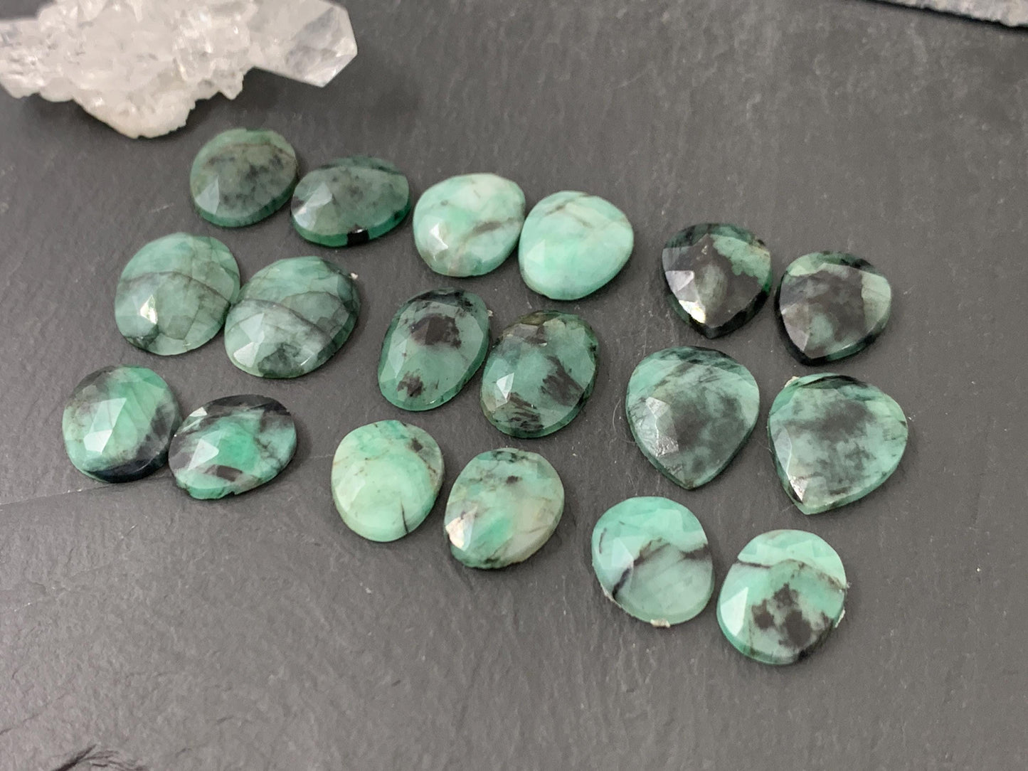 Faceted Emerald Pair 13-17mm long cabochon/ Select your pair