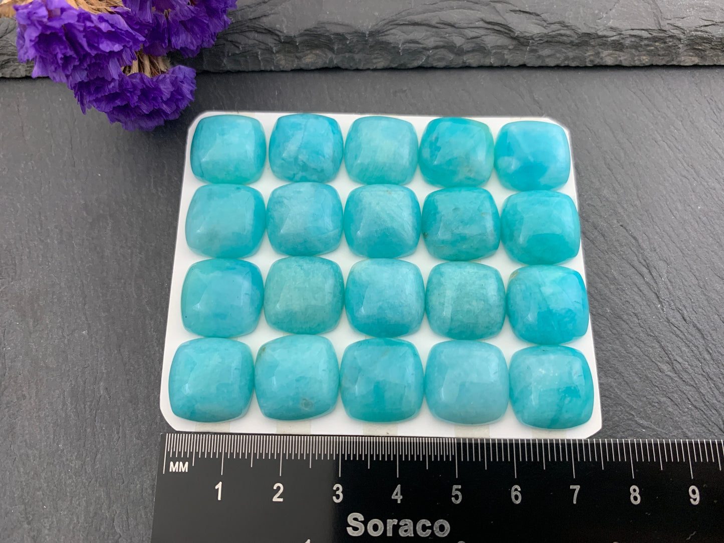 Amazonite square cushion 15mm cabochon - Calibrated Cabochons
