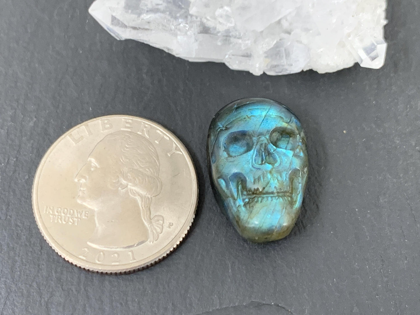 Labradorite Skull Cabochon 14x21mm - Natural Green Gemstone Flat Back Carving