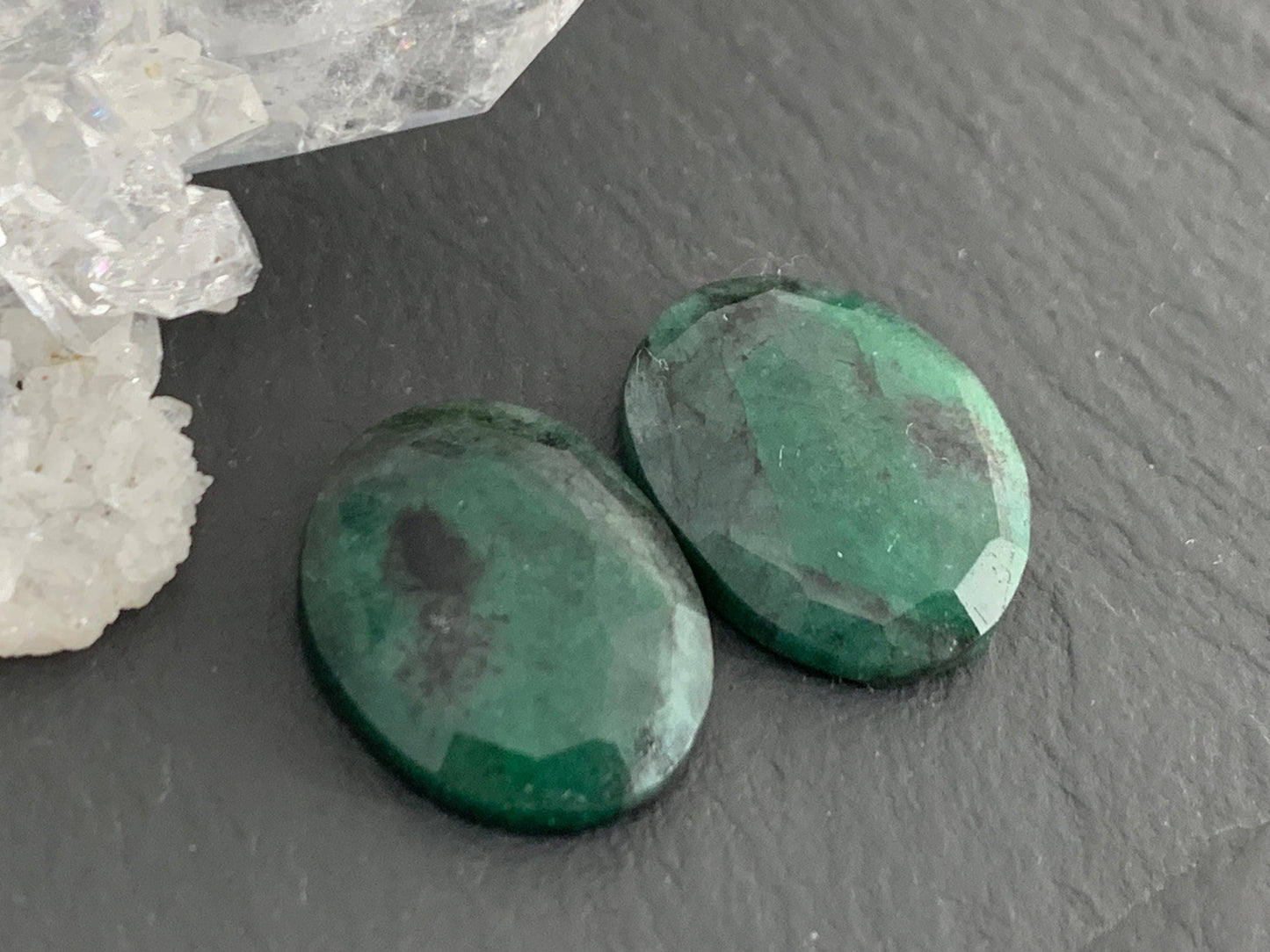 Faceted Emerald Pair 12x15x3mm cabochon
