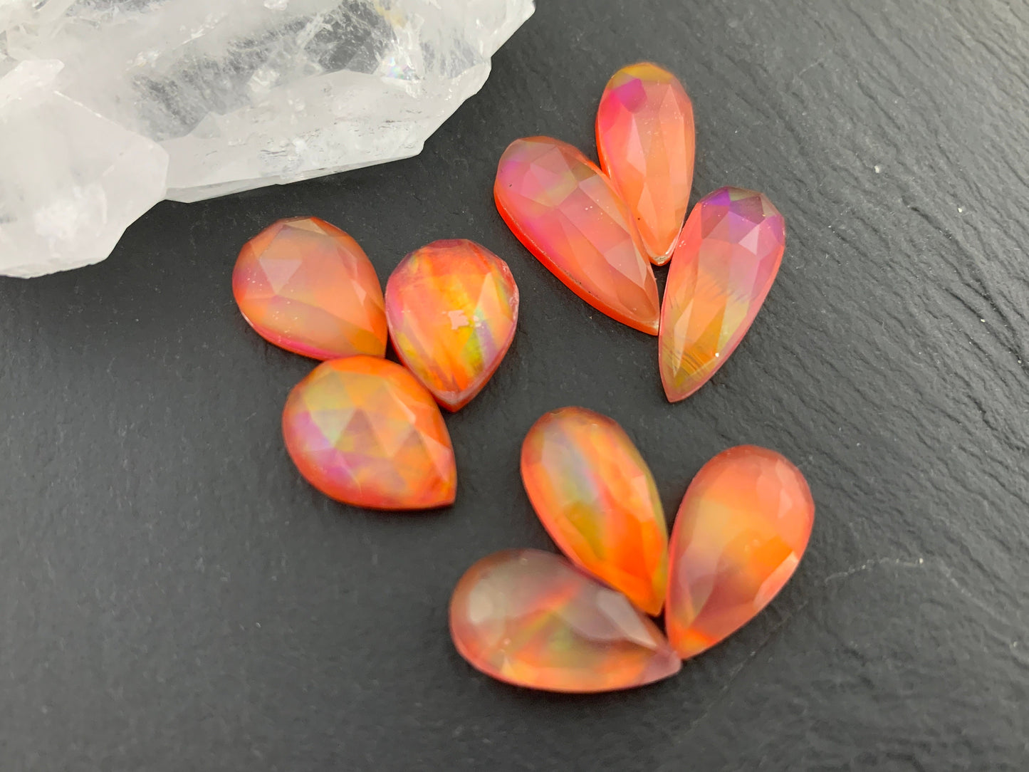 Faceted Aurora Opal pear cabochon - Doublet cabochons
