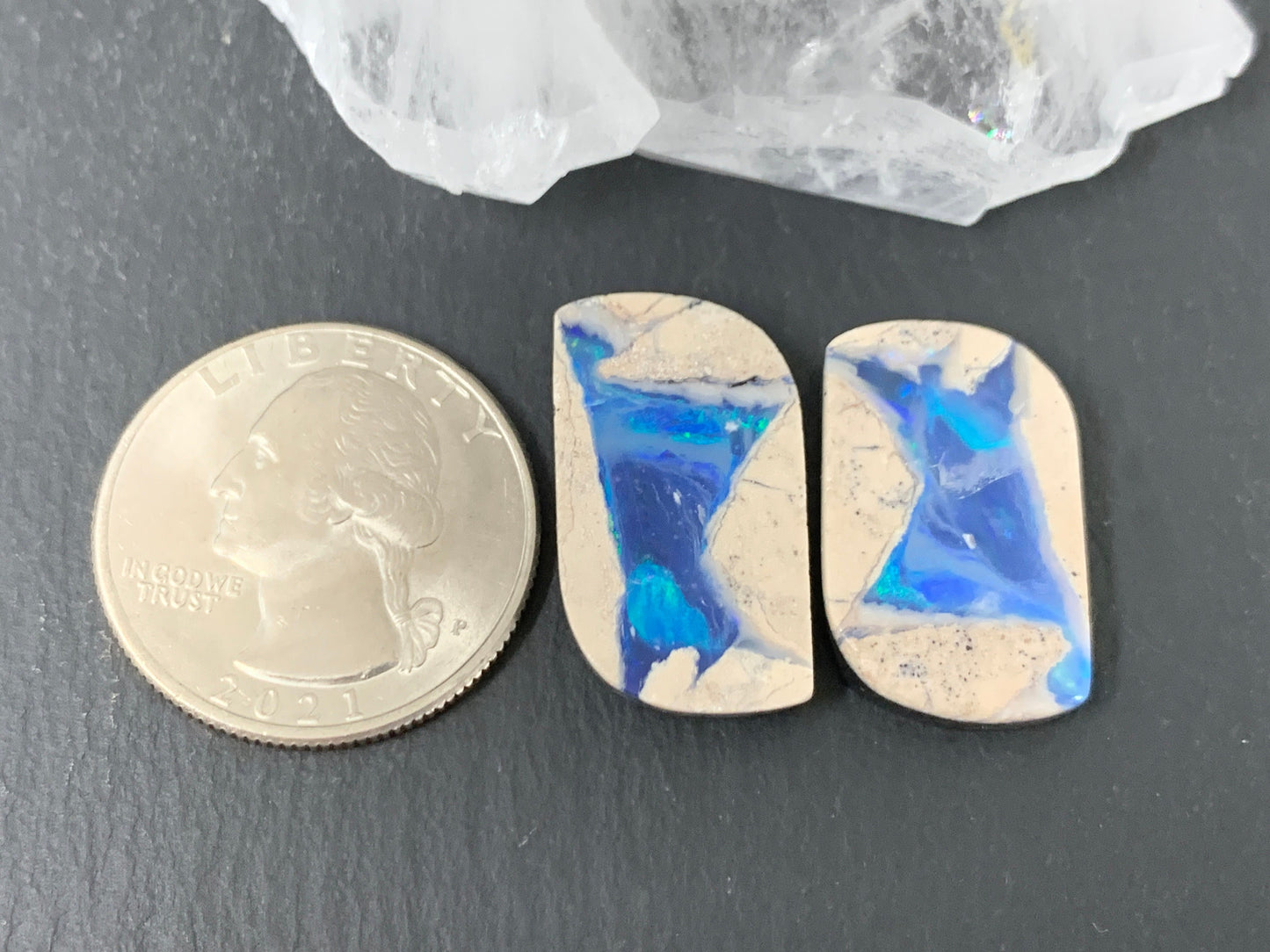 Australian Opal doublet 14x23x4mm pair of cabochons