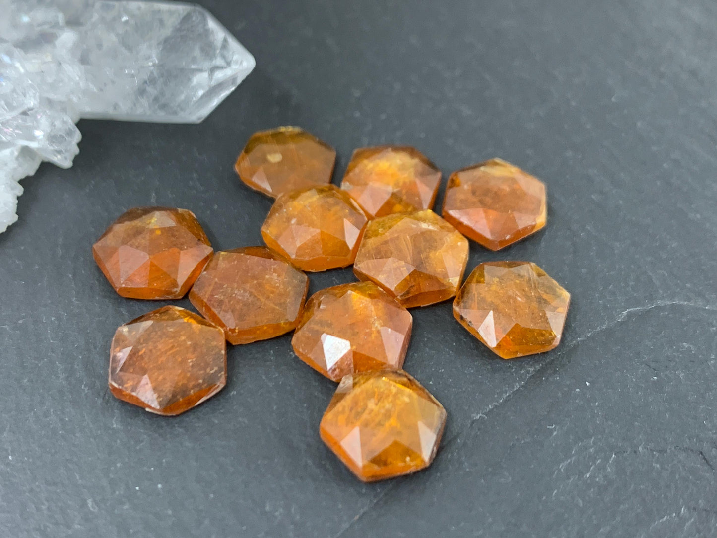 Faceted orange Kyanite long hexagon 8mm cabochons
