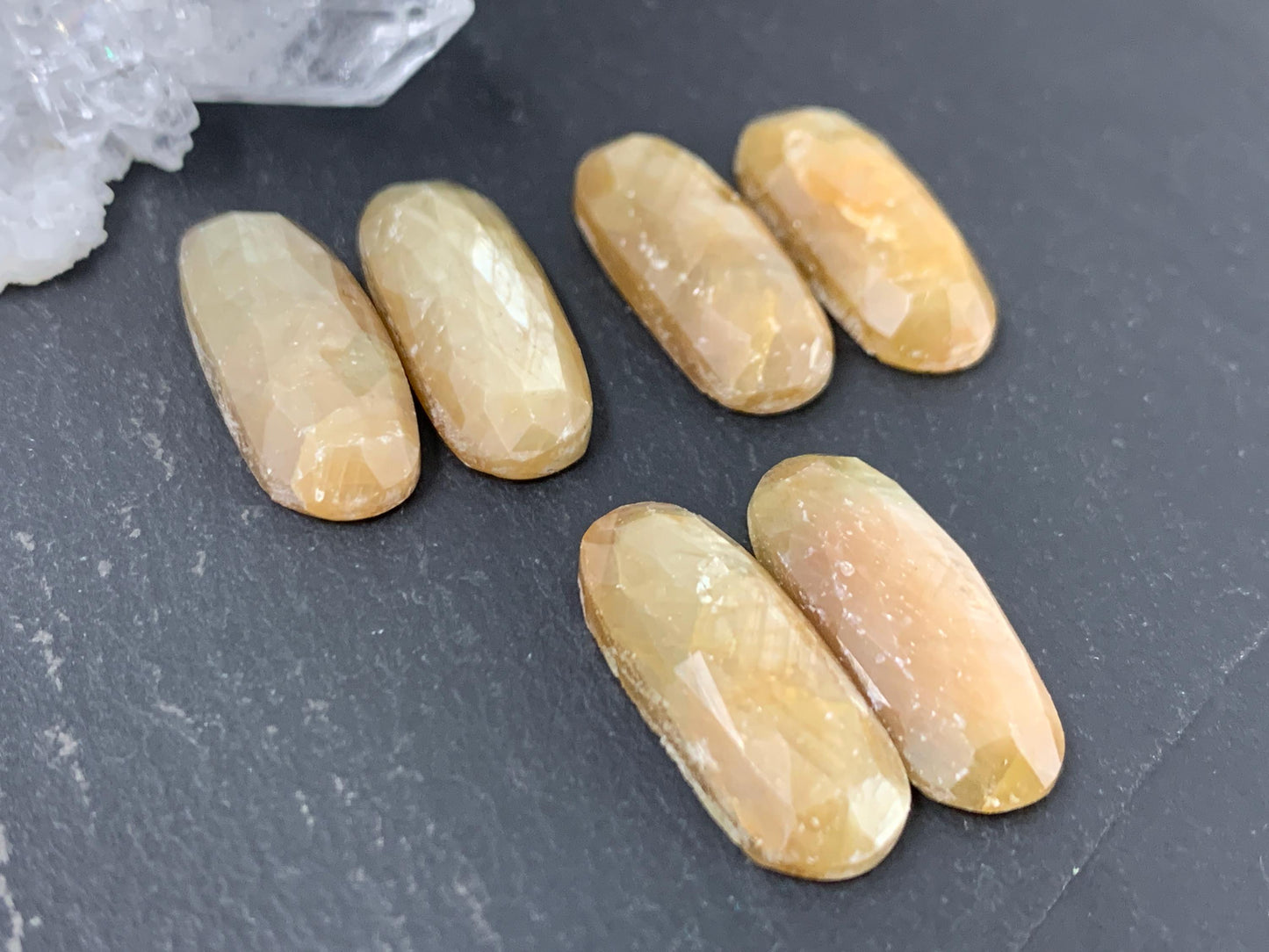 Discounted faceted Yellow Sapphire oval 8x20mm cabochon - Pair of cabochons