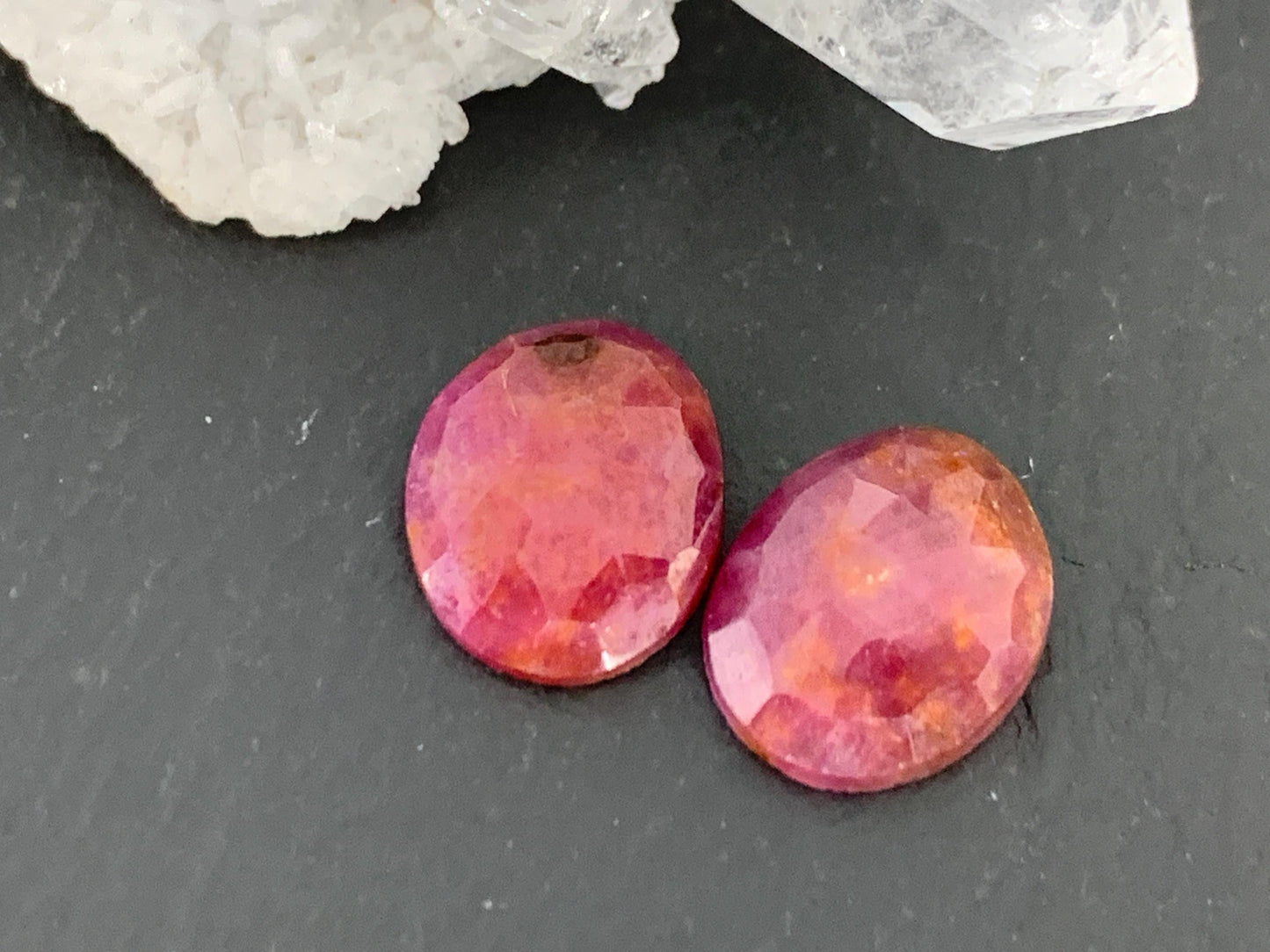 Faceted Ruby pair 9x11x3mm cabochon