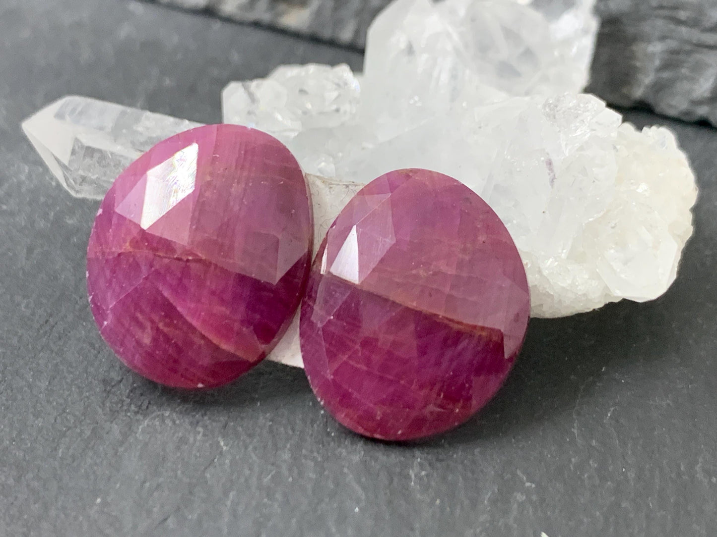 Discounted Faceted Ruby pair 13x17x3.5mm cabochon