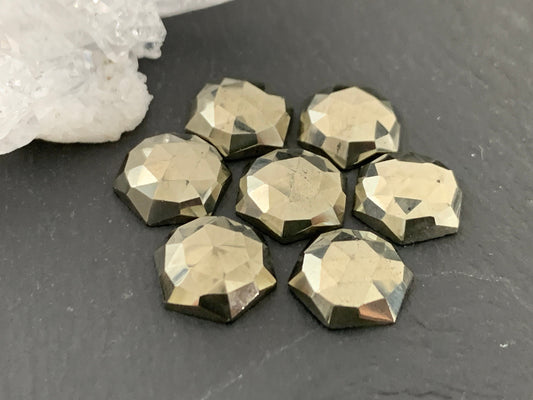 Faceted Pyrite hexagon 10mm Cabochon