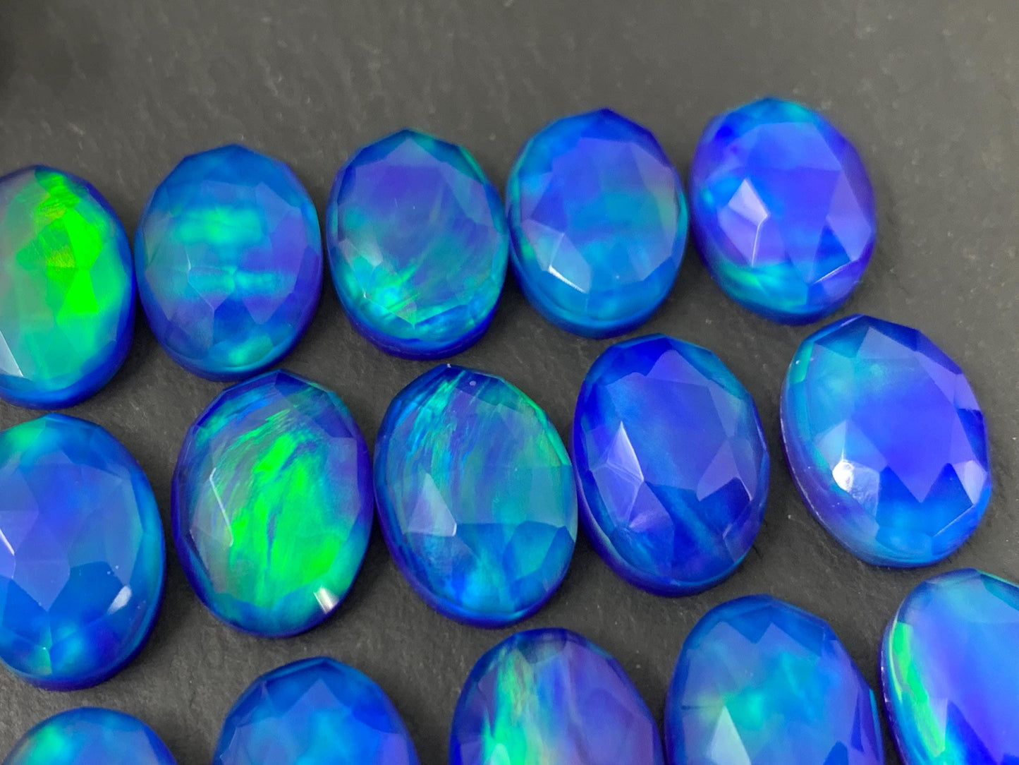 Faceted Aurora Opal oval 10x14mm cabochons - Doublet cabochons